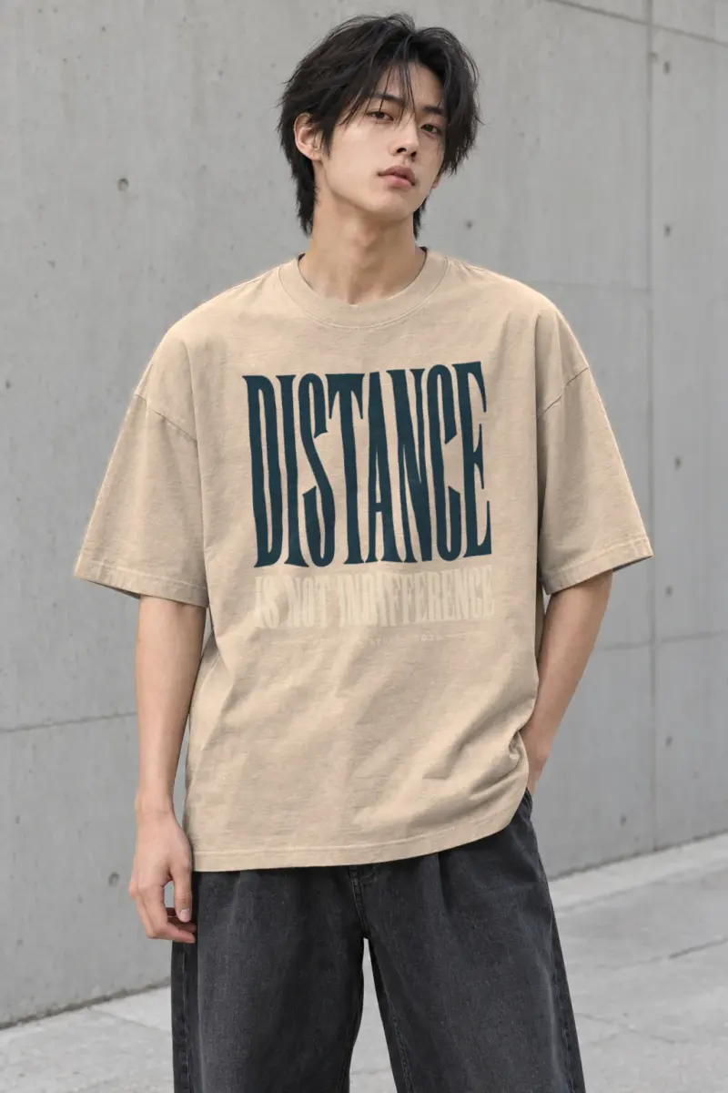 "Distance Is Not Indifference" Men's Oversized Heavyweight Crewneck T-Shirt