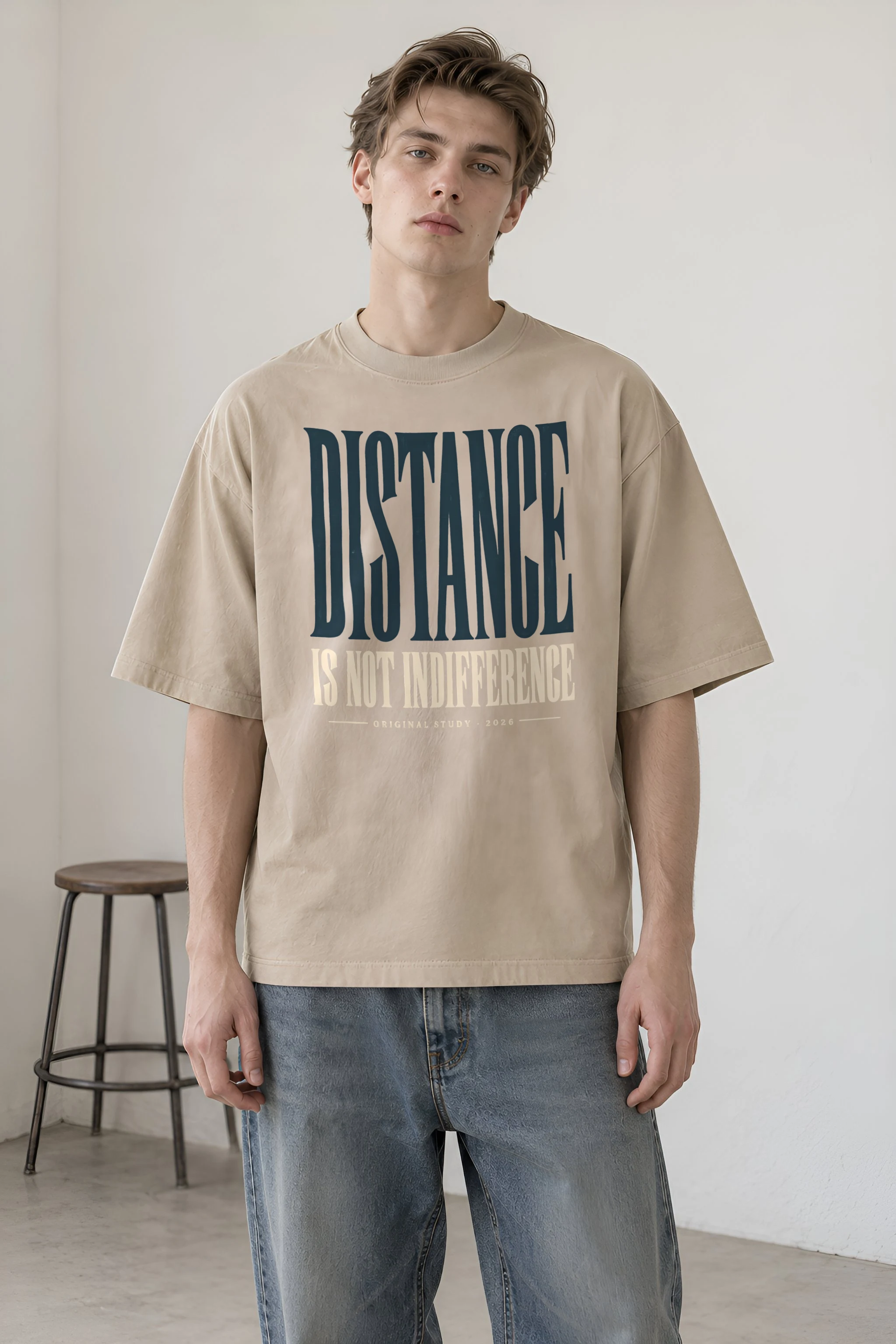 "Distance Is Not Indifference" Unisex Oversized Heavyweight Crewneck T-Shirt