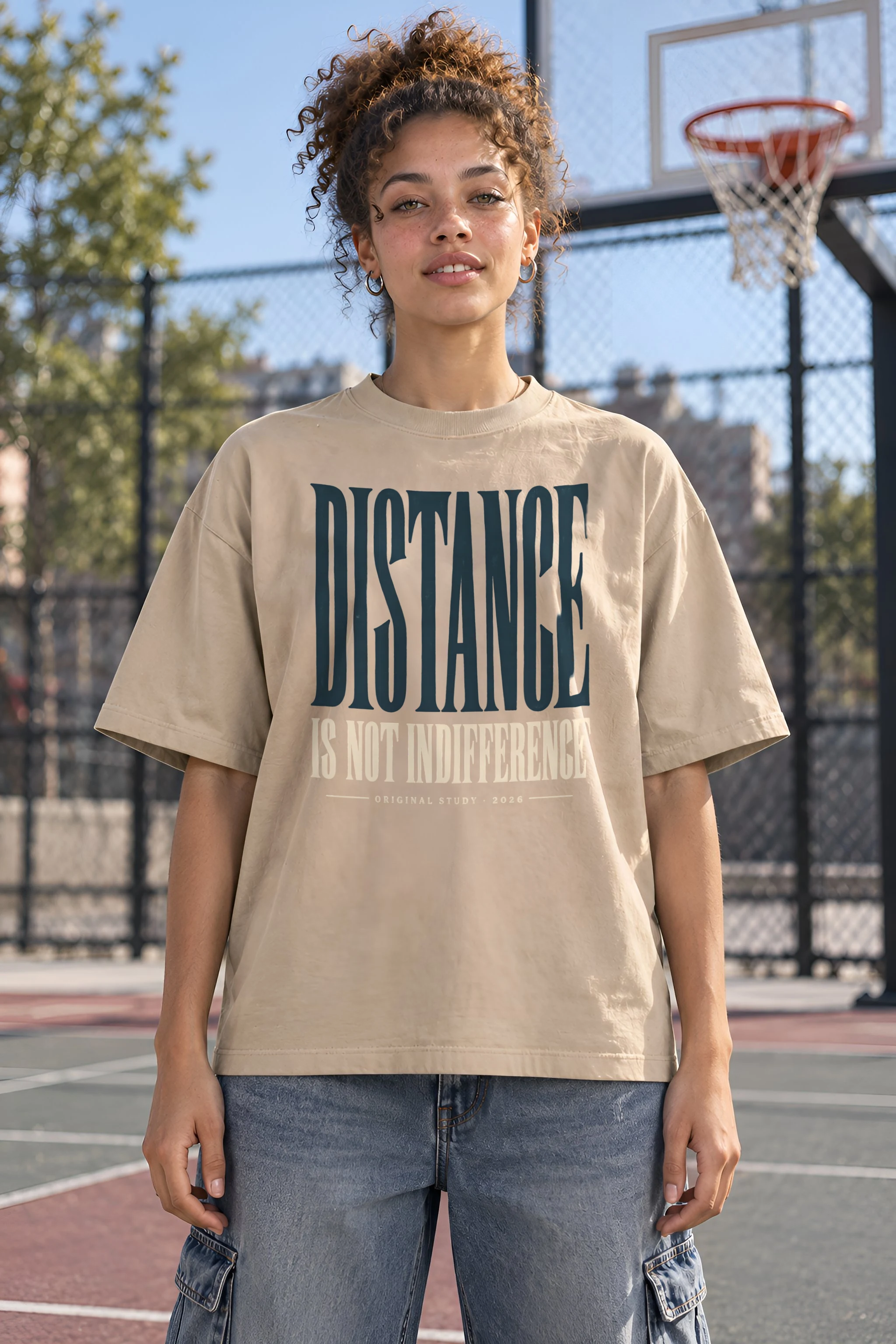 "Distance Is Not Indifference" Unisex Oversized Heavyweight Crewneck T-Shirt