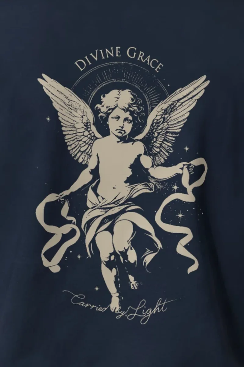 "Divine Grace" Heavyweight Unisex Crewneck T-shirt - the graphic up close