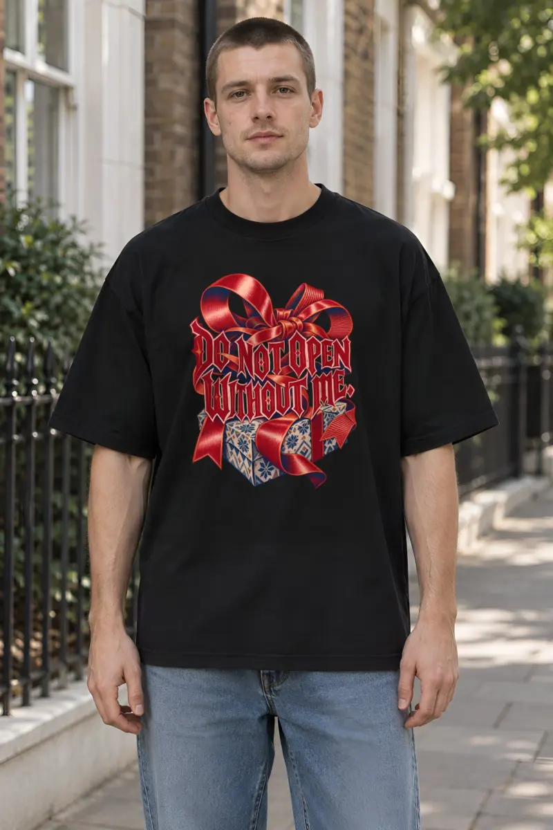 “Do Not Open Without Me” Men’s Oversized Heavyweight Crewneck T-Shirt