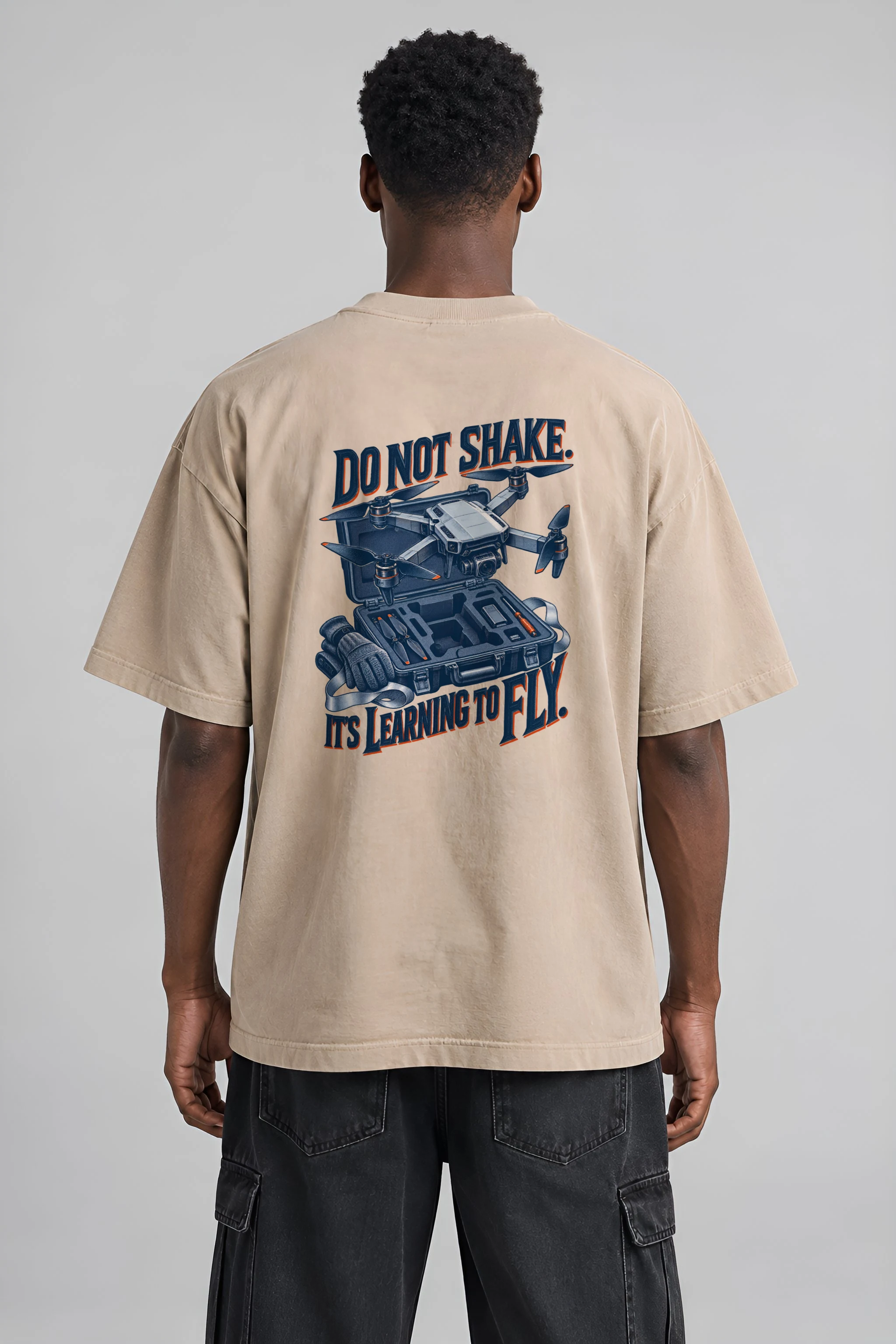 "Do Not Shake Drone" Men's Oversized Heavyweight Crewneck T-Shirt