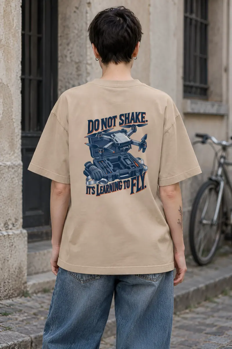 "Do Not Shake Drone" Unisex Oversized Heavyweight Crewneck T-Shirt