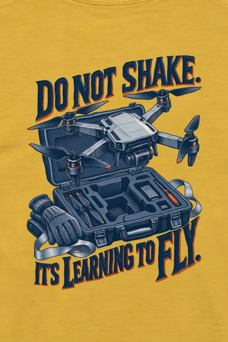 "Do Not Shake Drone" Unisex Longsleeve T-shirt - the graphic up close