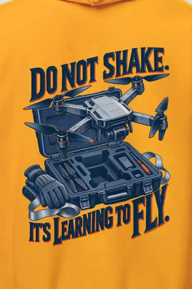 "Do Not Shake, It’s Learning to Fly" Heavy Blend Unisex Pullover Hoodie - the graphic up close