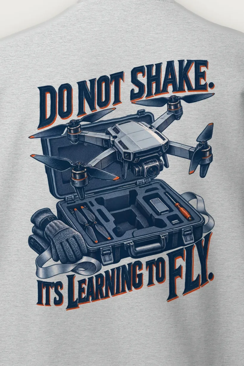 "Do Not Shake, Learning to Fly" Heavy Blend Unisex Crewneck Sweatshirt - the graphic up close