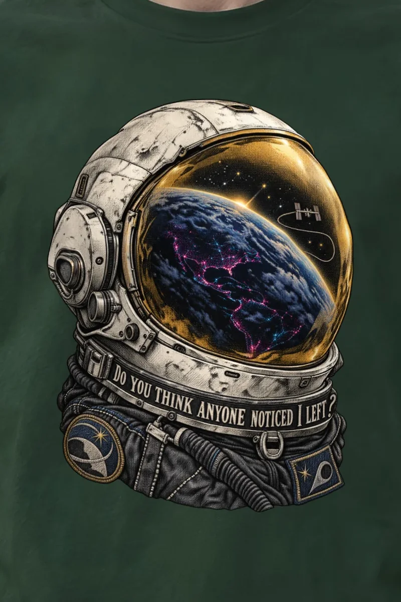 "Do You Think Anyone Noticed I Left" Heavyweight Unisex Crewneck T-shirt - the graphic up close