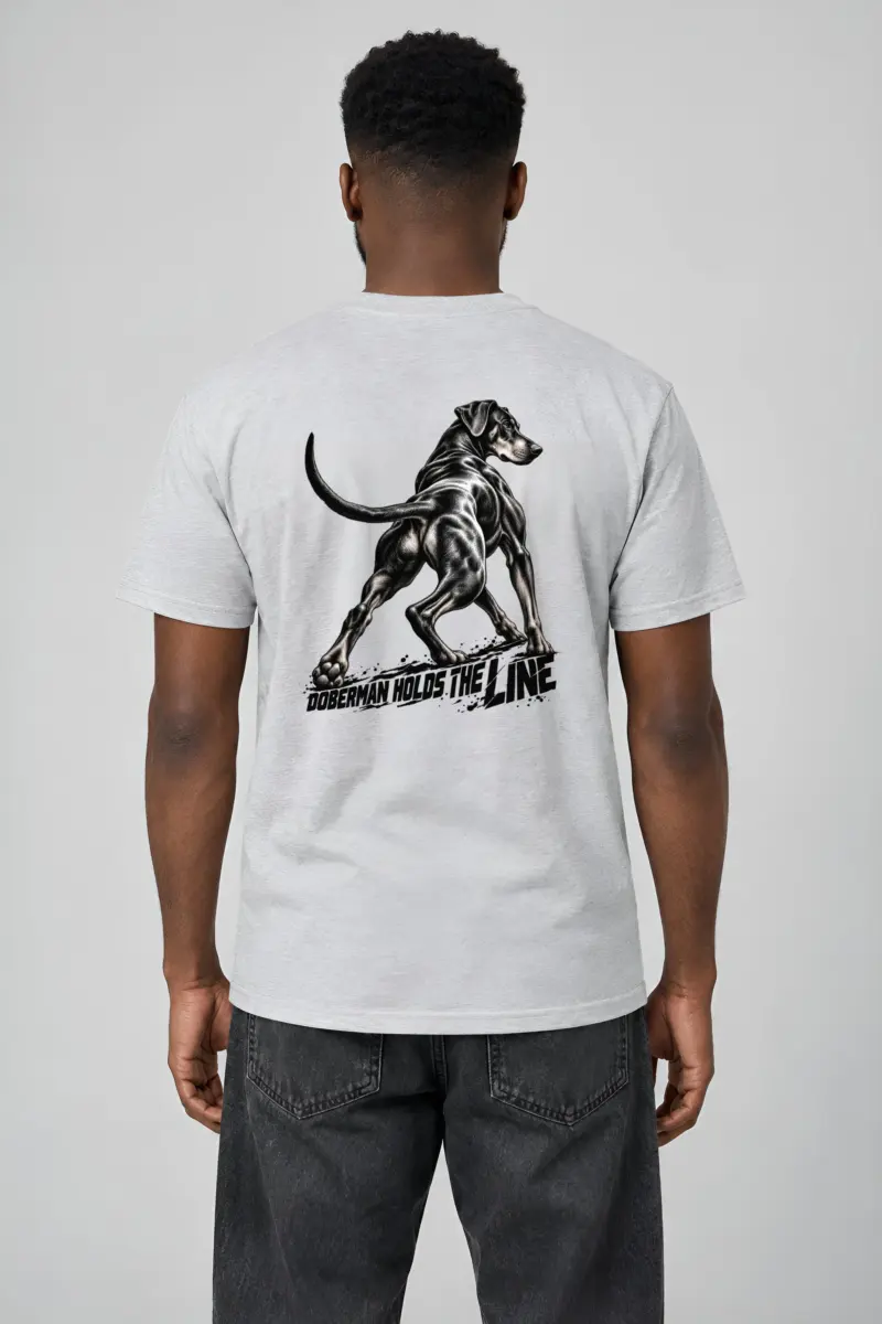 “Doberman Holds the Line” Heavyweight Unisex Crewneck T-shirt