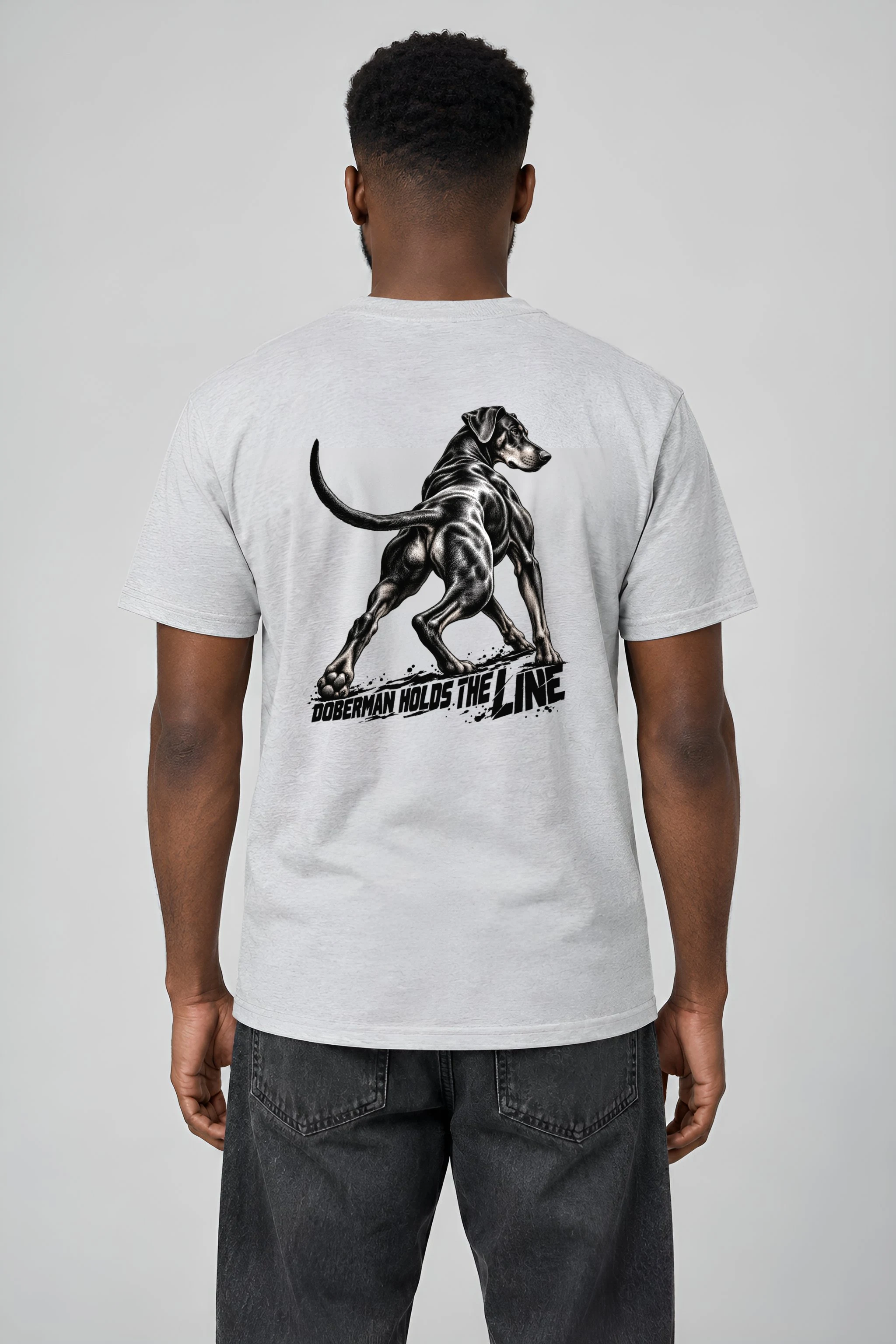 "Doberman Holds the Line" Heavyweight Unisex Crewneck T-shirt