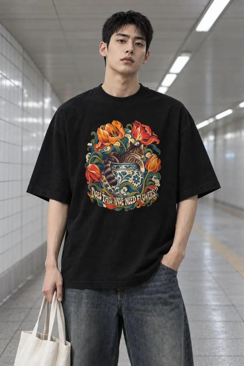"DOES THIS VASE NEED FLOWERS?" Men's Oversized Heavyweight Crewneck T-Shirt