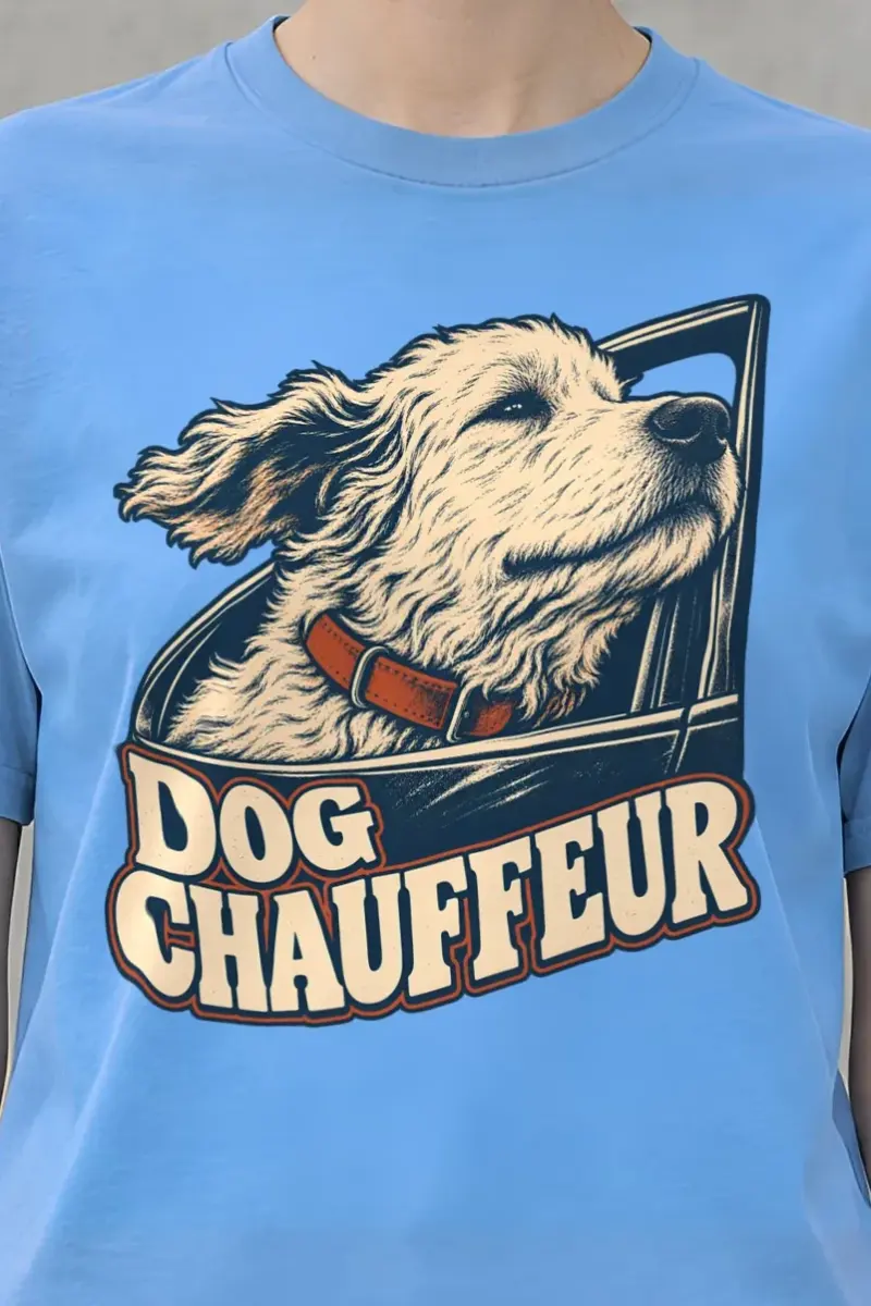 "Dog Chauffeur" Heavyweight Unisex Crewneck T-shirt - the graphic up close
