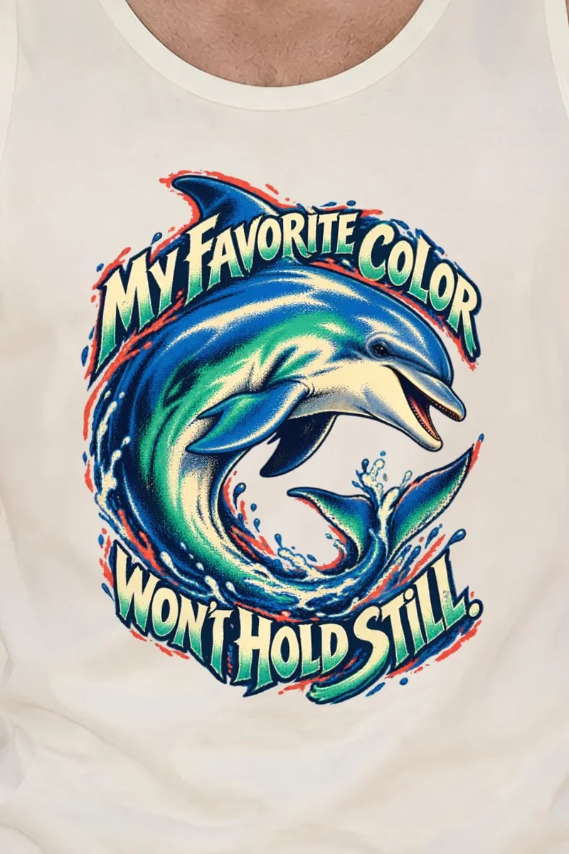 "Dolphin In Motion" Unisex Jersey Tank - the graphic up close
