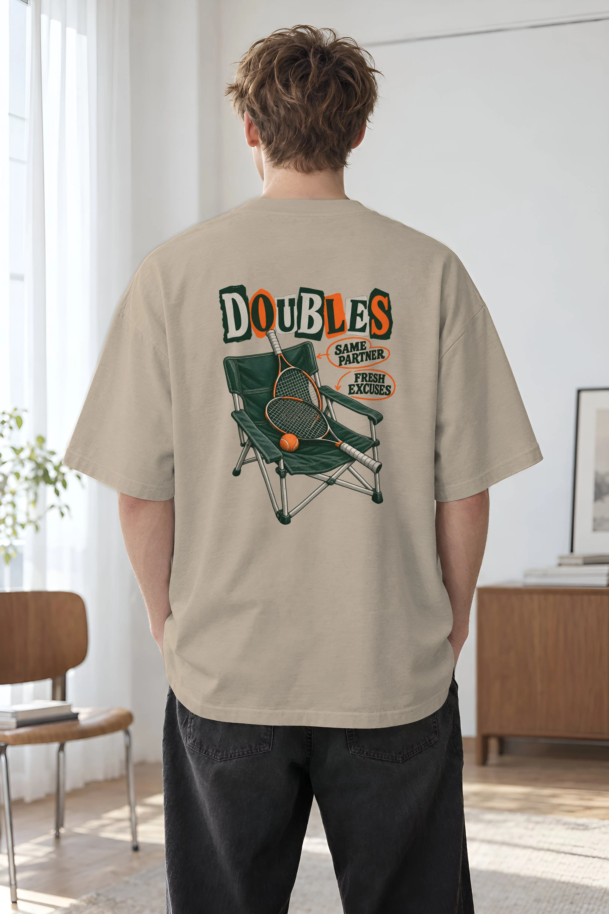 "Doubles Same Partner Fresh Excuses" Men's Oversized Heavyweight Crewneck T-Shirt