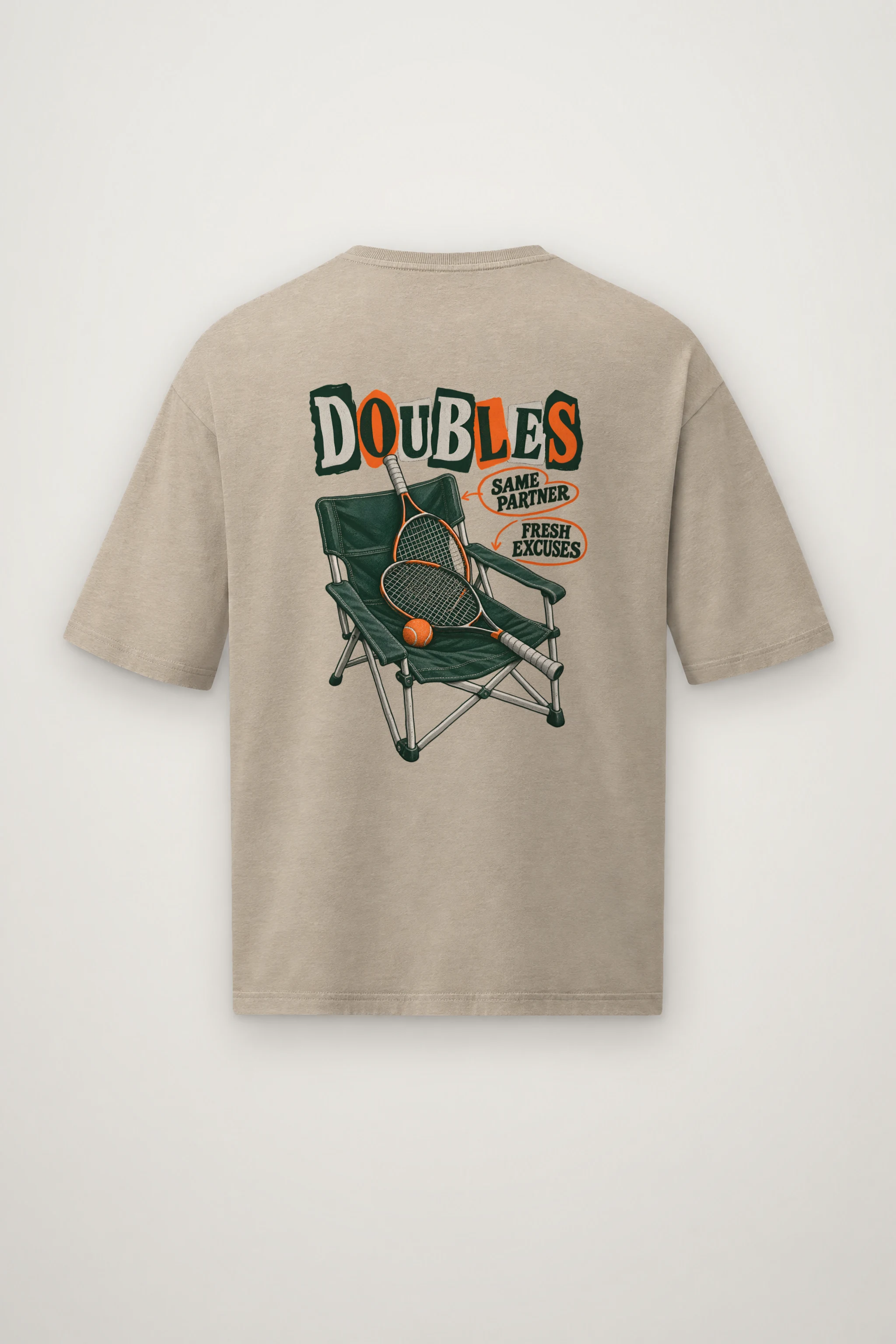 "Doubles Same Partner Fresh Excuses" Men's Oversized Heavyweight Crewneck T-Shirt