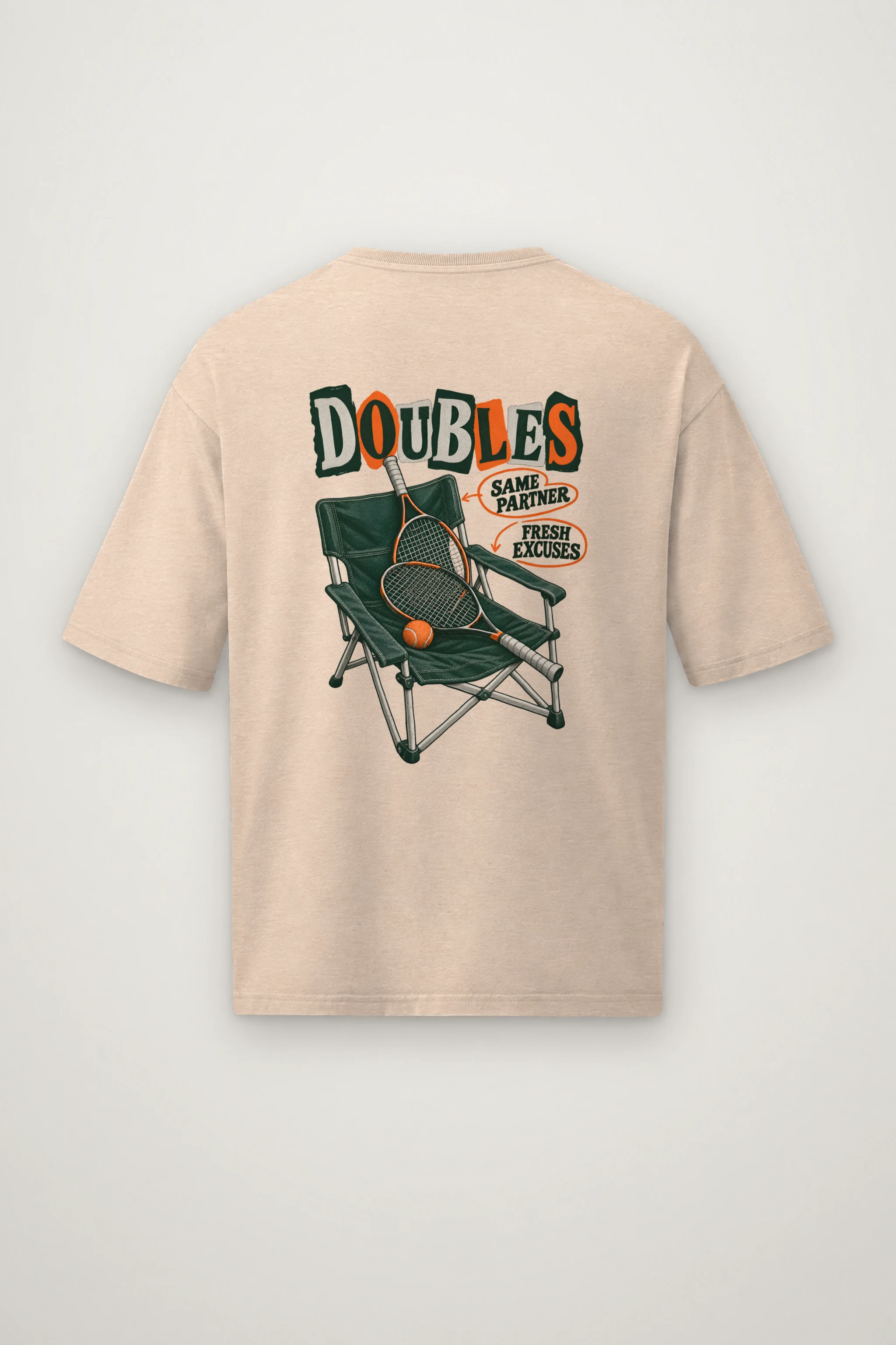 "Doubles Same Partner Fresh Excuses" Men's Oversized Heavyweight Crewneck T-Shirt
