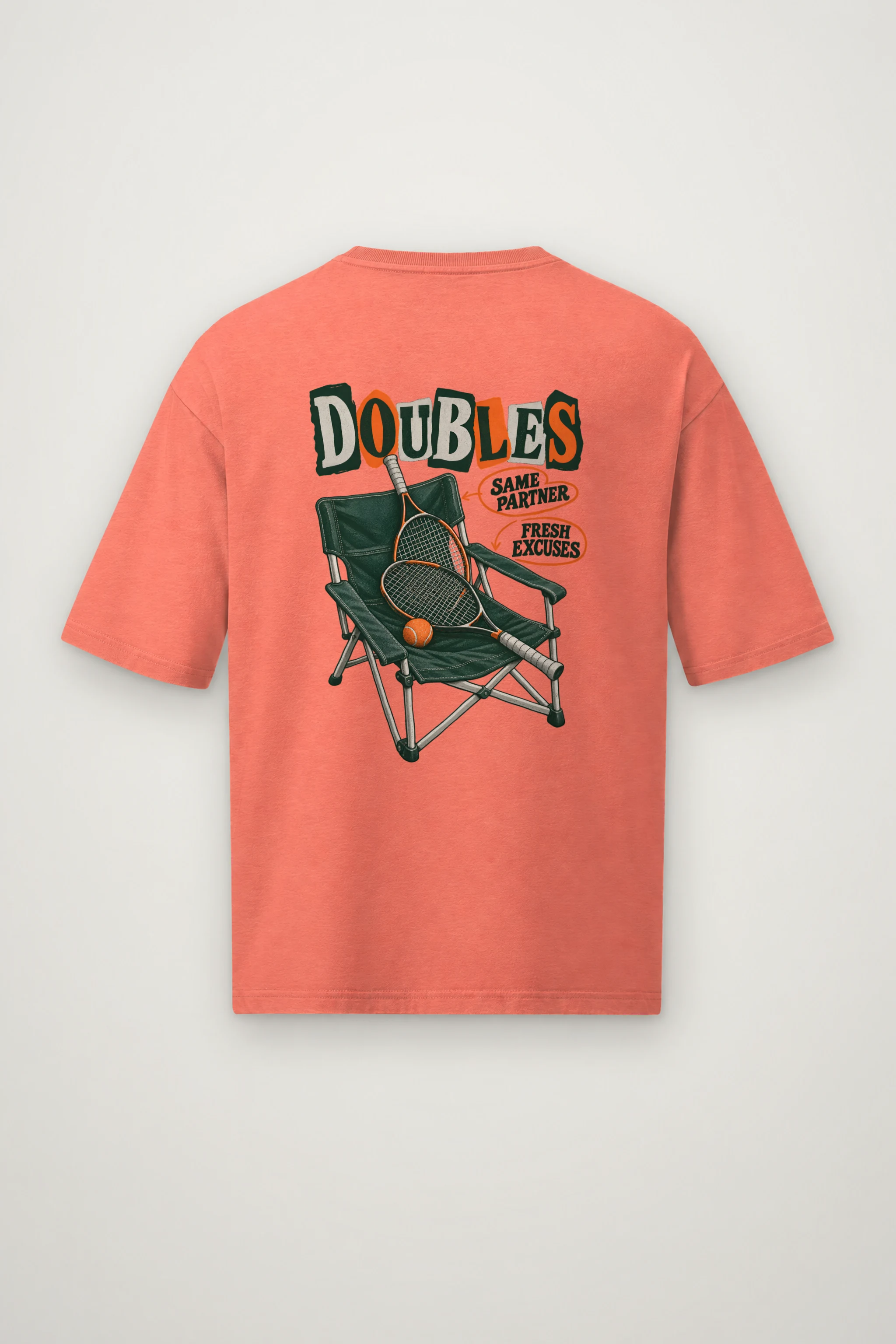 "Doubles Same Partner Fresh Excuses" Men's Oversized Heavyweight Crewneck T-Shirt