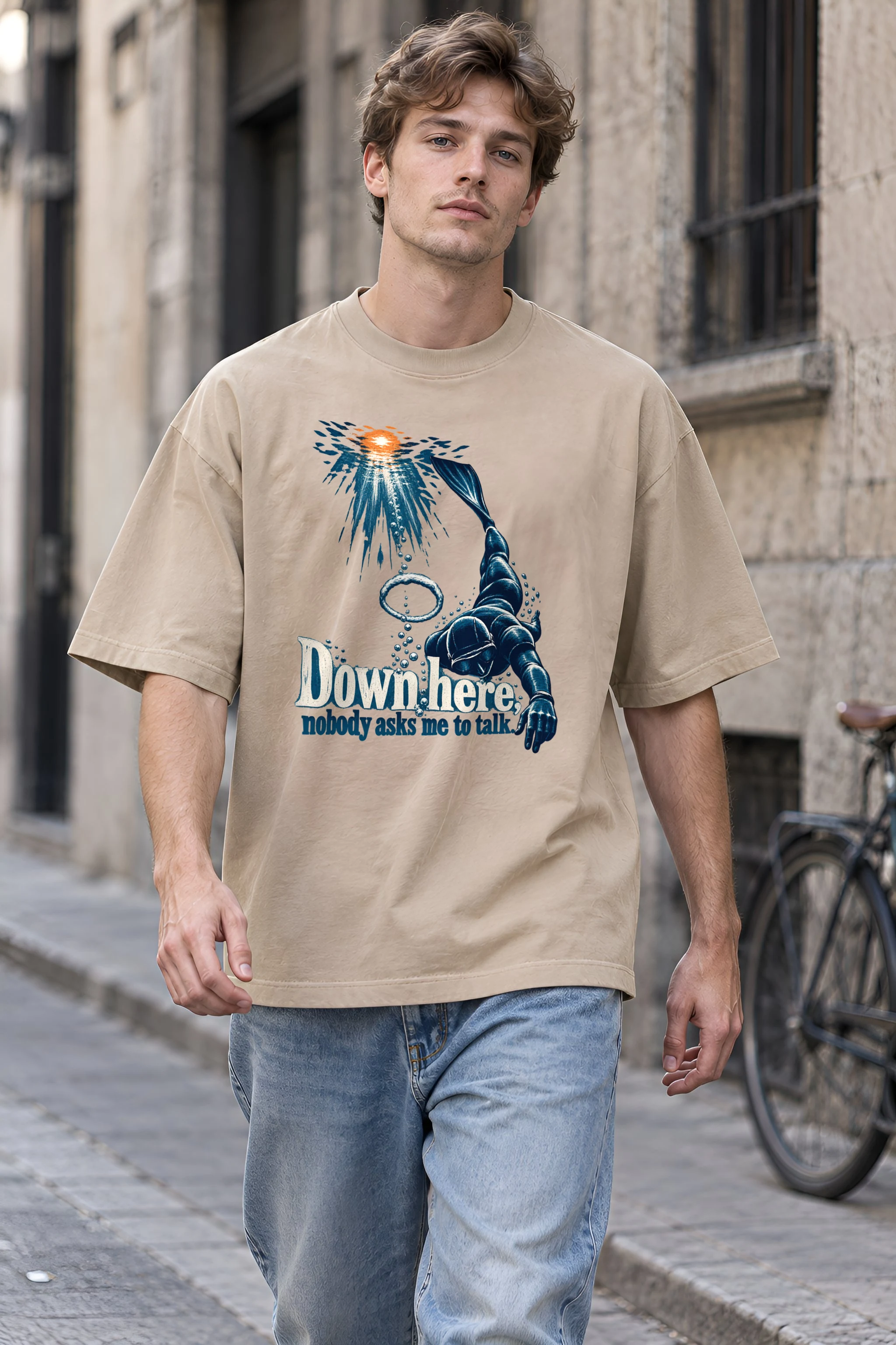"Down Here" Unisex Oversized Heavyweight Crewneck T-Shirt