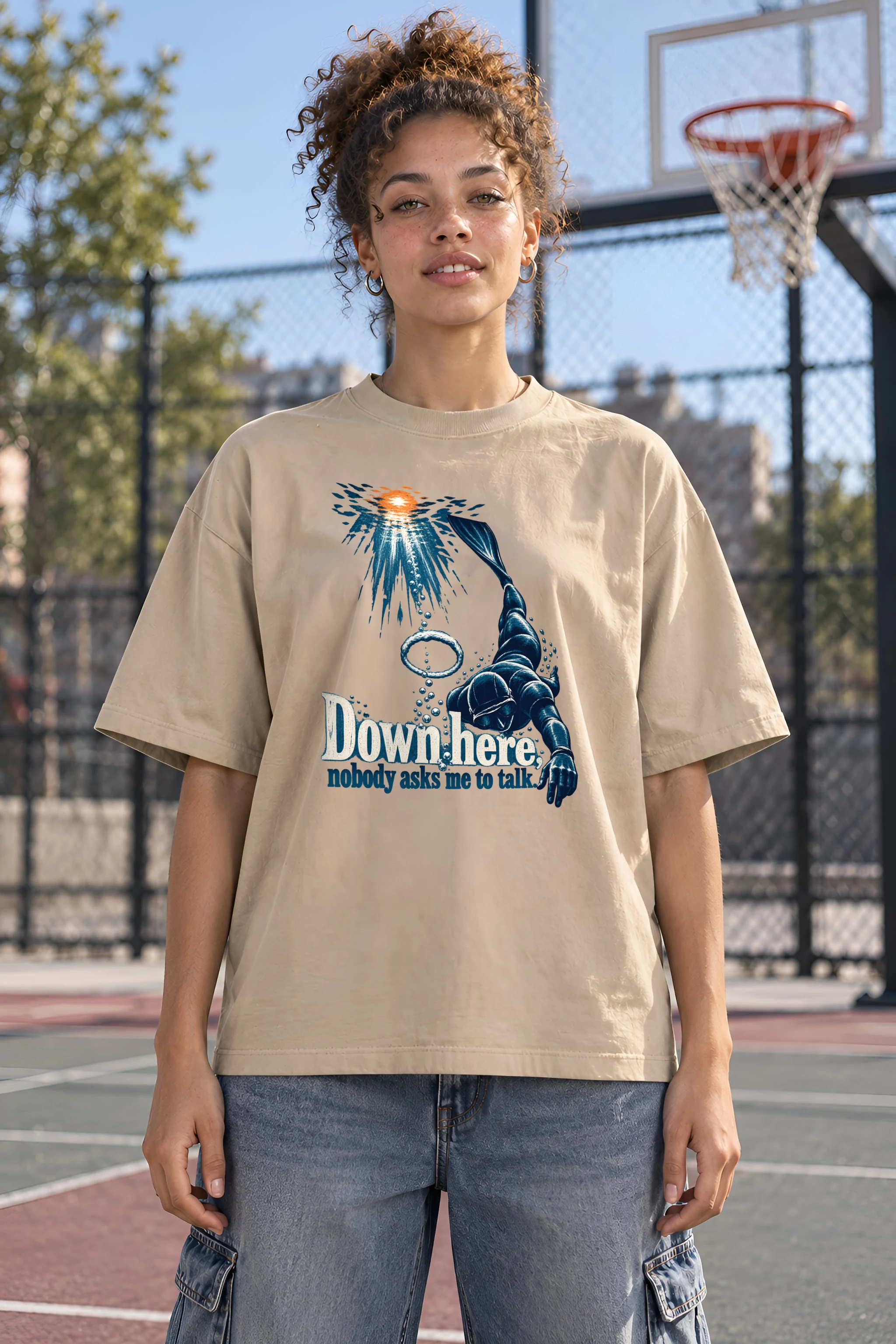 "Down Here" Unisex Oversized Heavyweight Crewneck T-Shirt