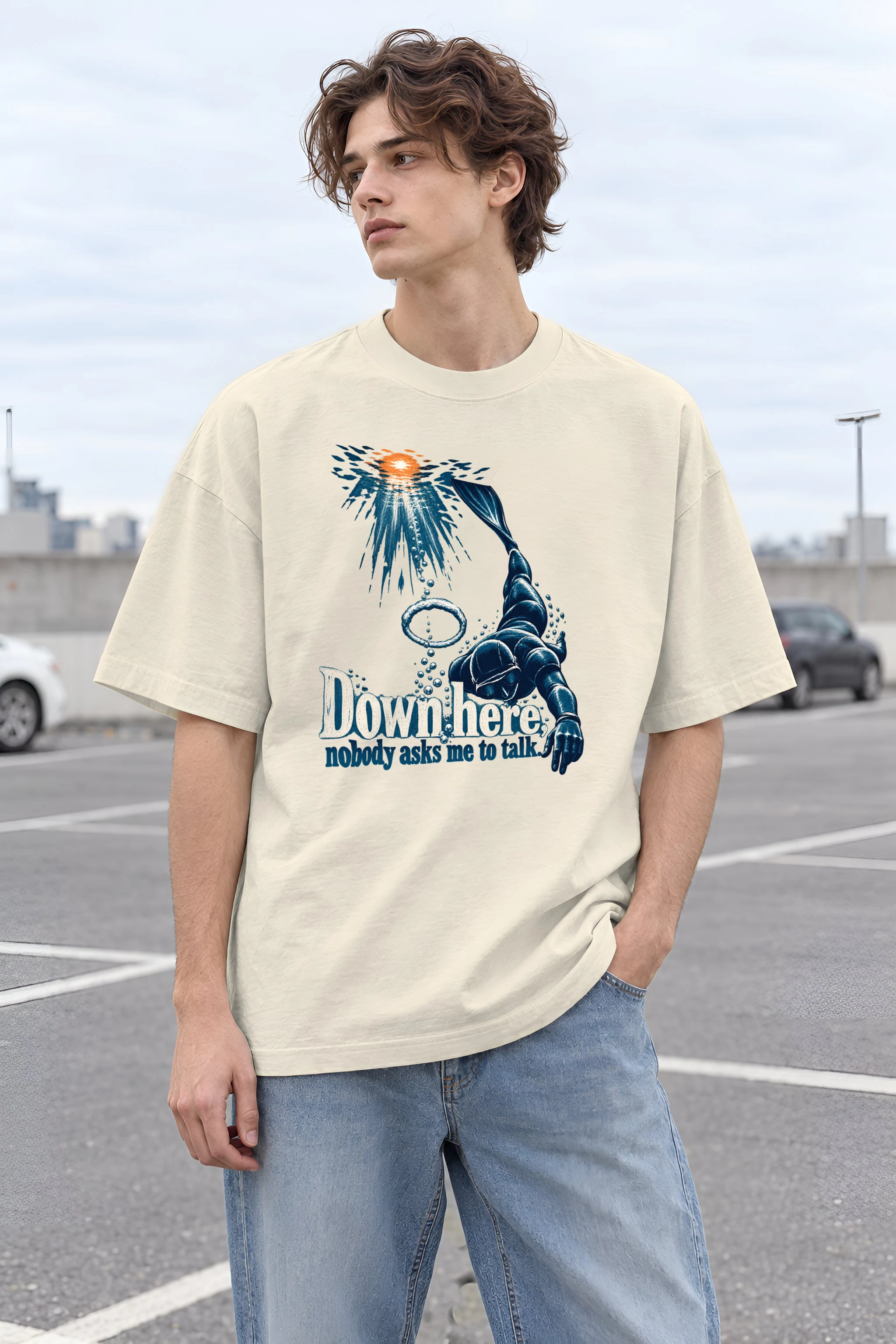 "Down Here" Unisex Oversized Heavyweight Crewneck T-Shirt