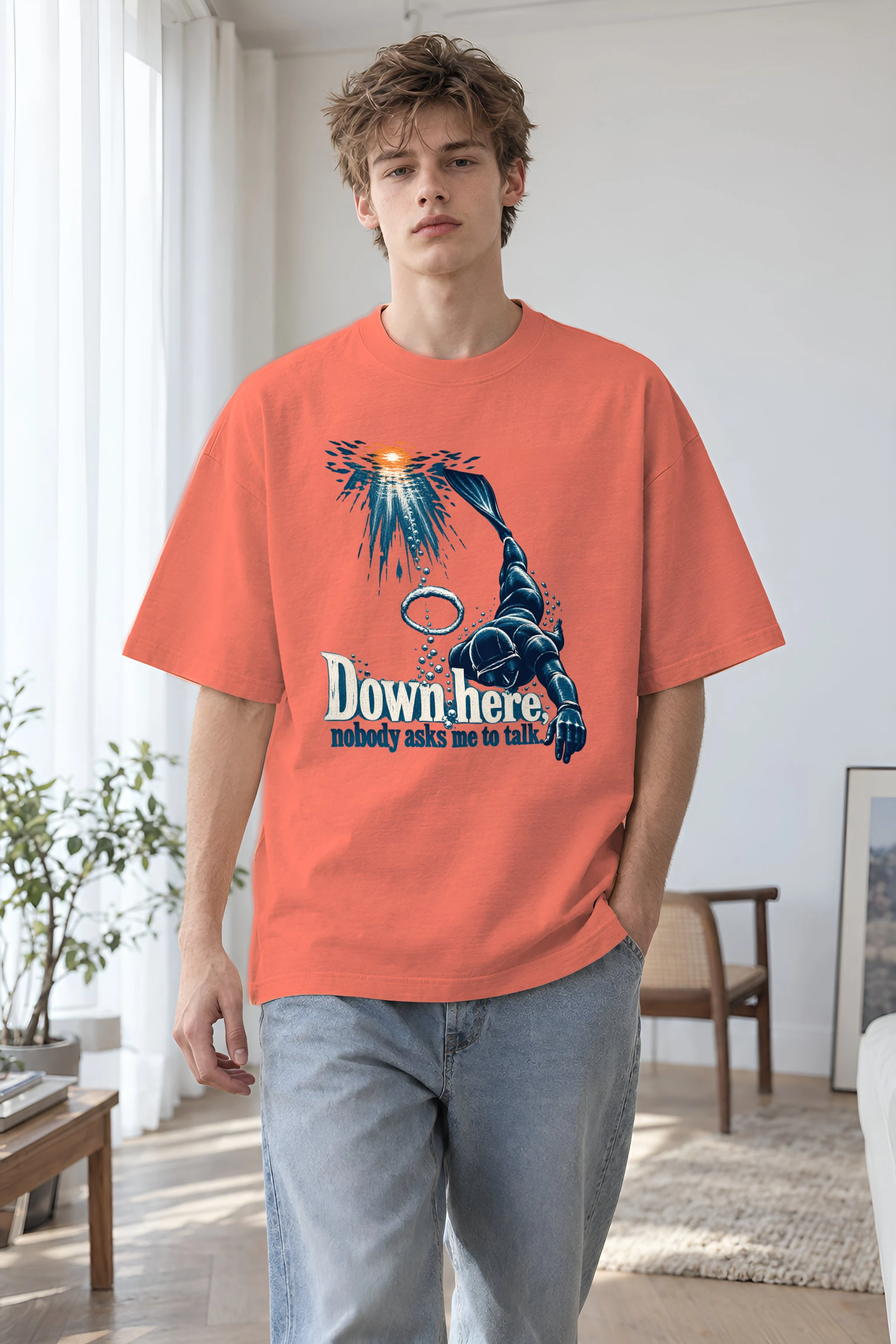 "Down Here" Unisex Oversized Heavyweight Crewneck T-Shirt