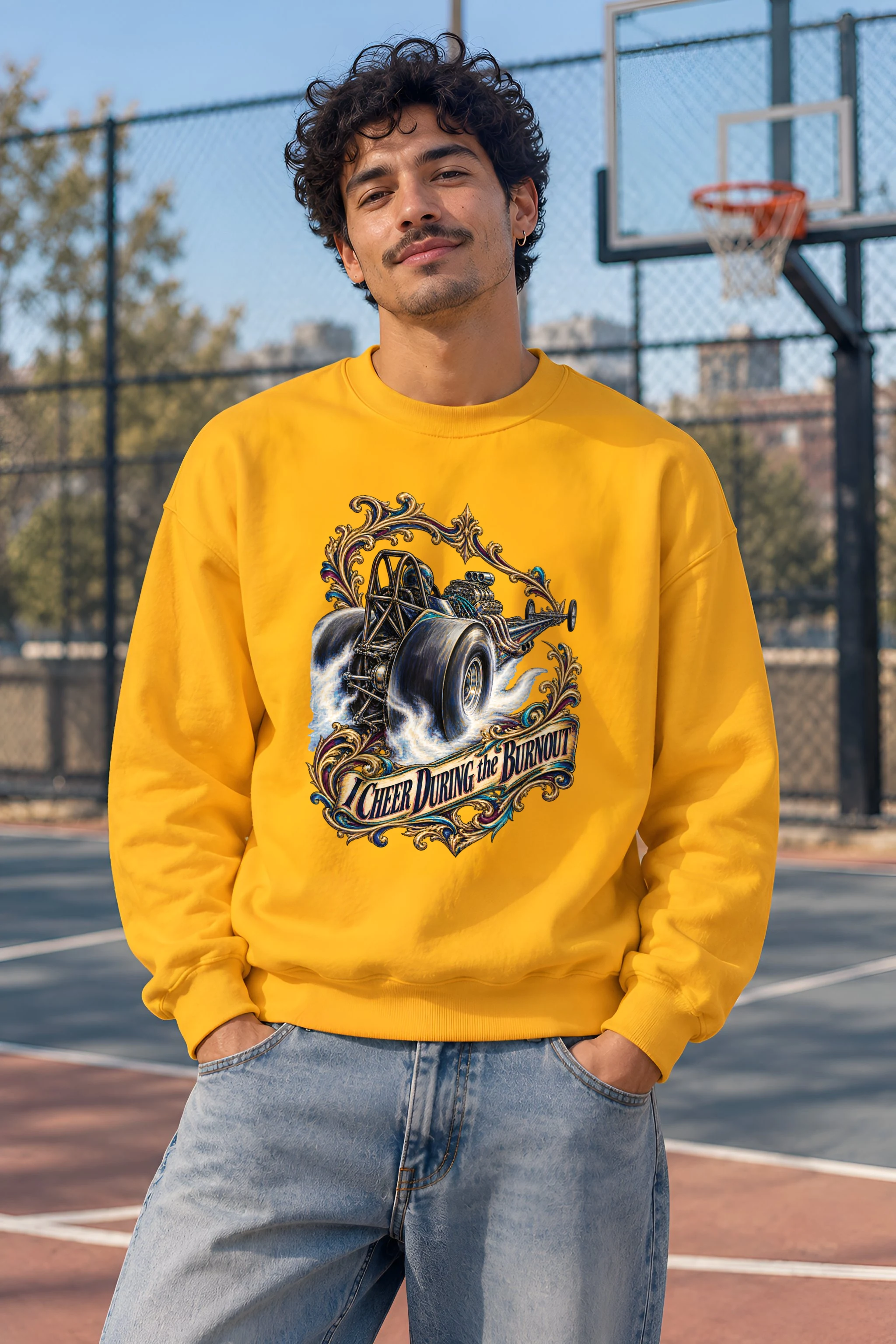 "Dragster Burnout" Heavy Blend Unisex Crewneck Sweatshirt