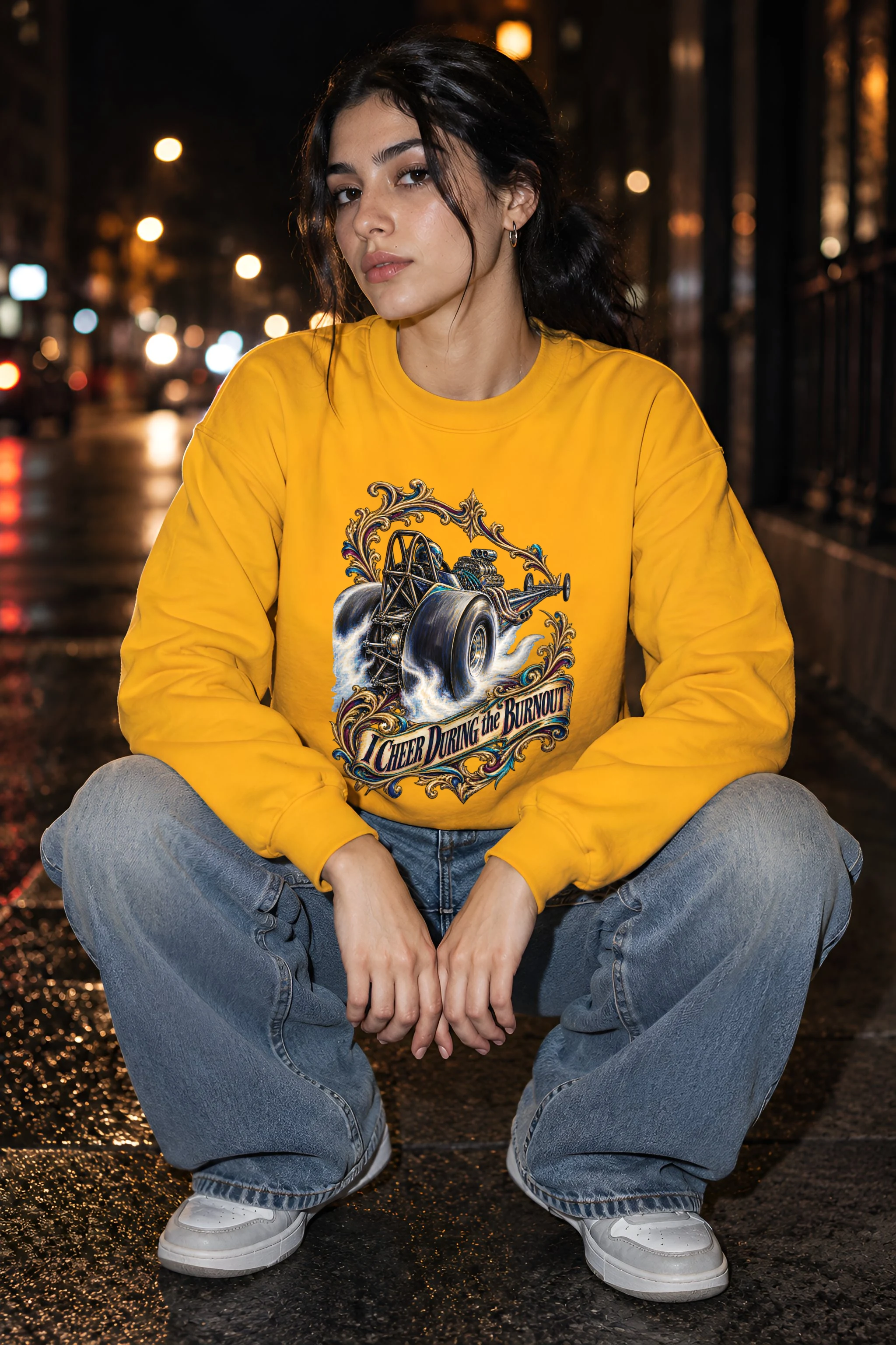 "Dragster Burnout" Heavy Blend Unisex Crewneck Sweatshirt
