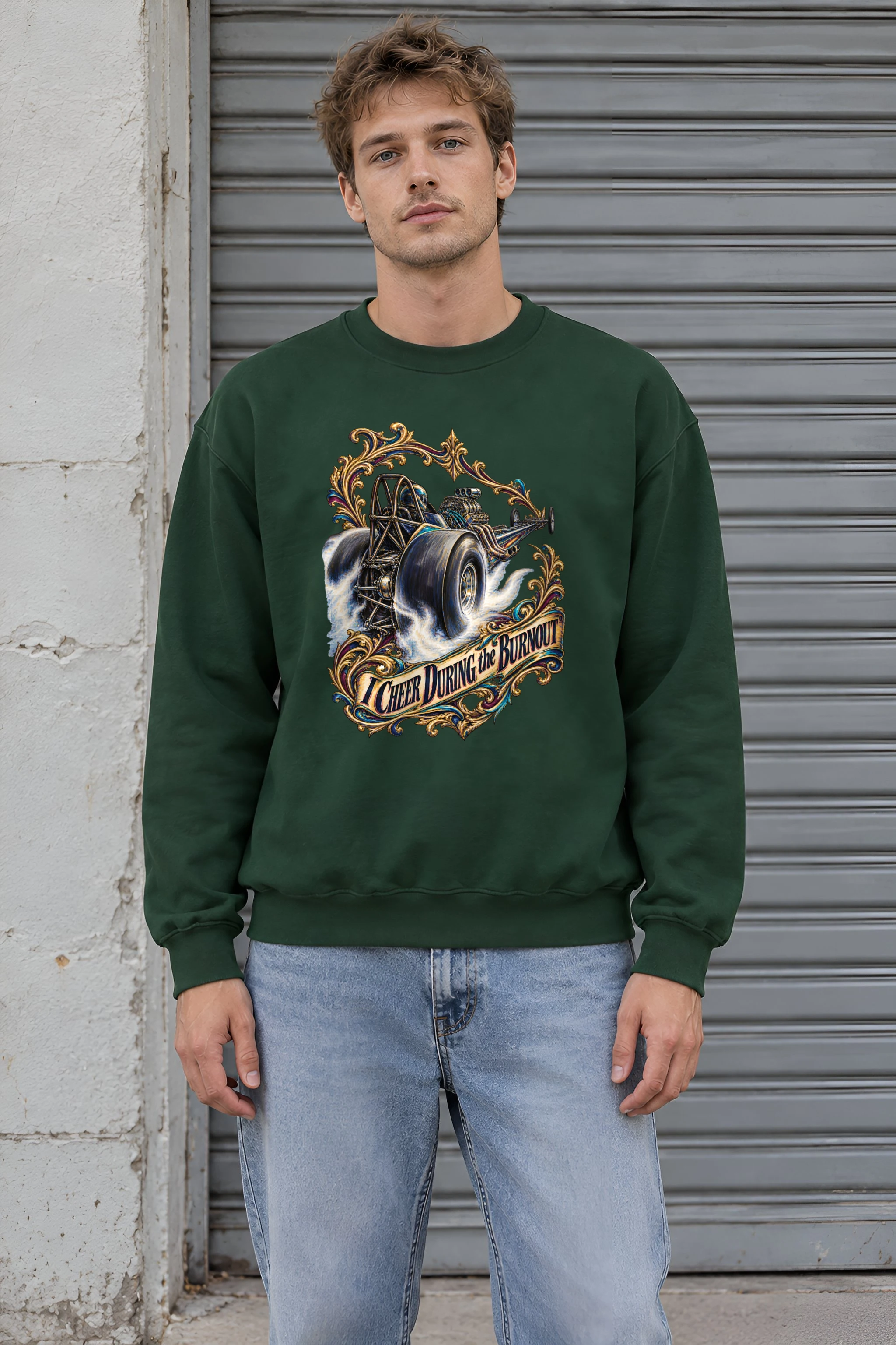 "Dragster Burnout" Heavy Blend Unisex Crewneck Sweatshirt