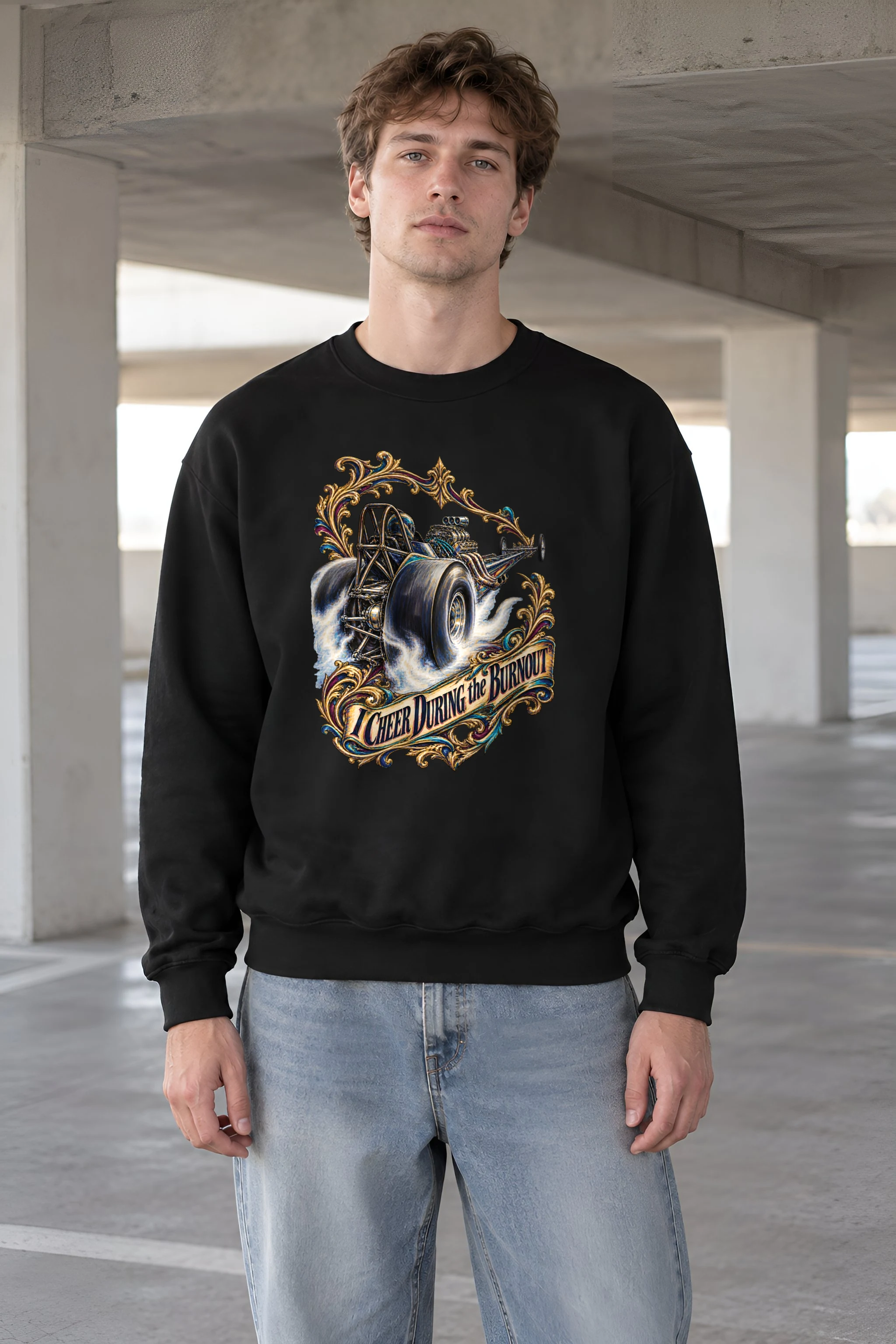 "Dragster Burnout" Heavy Blend Unisex Crewneck Sweatshirt