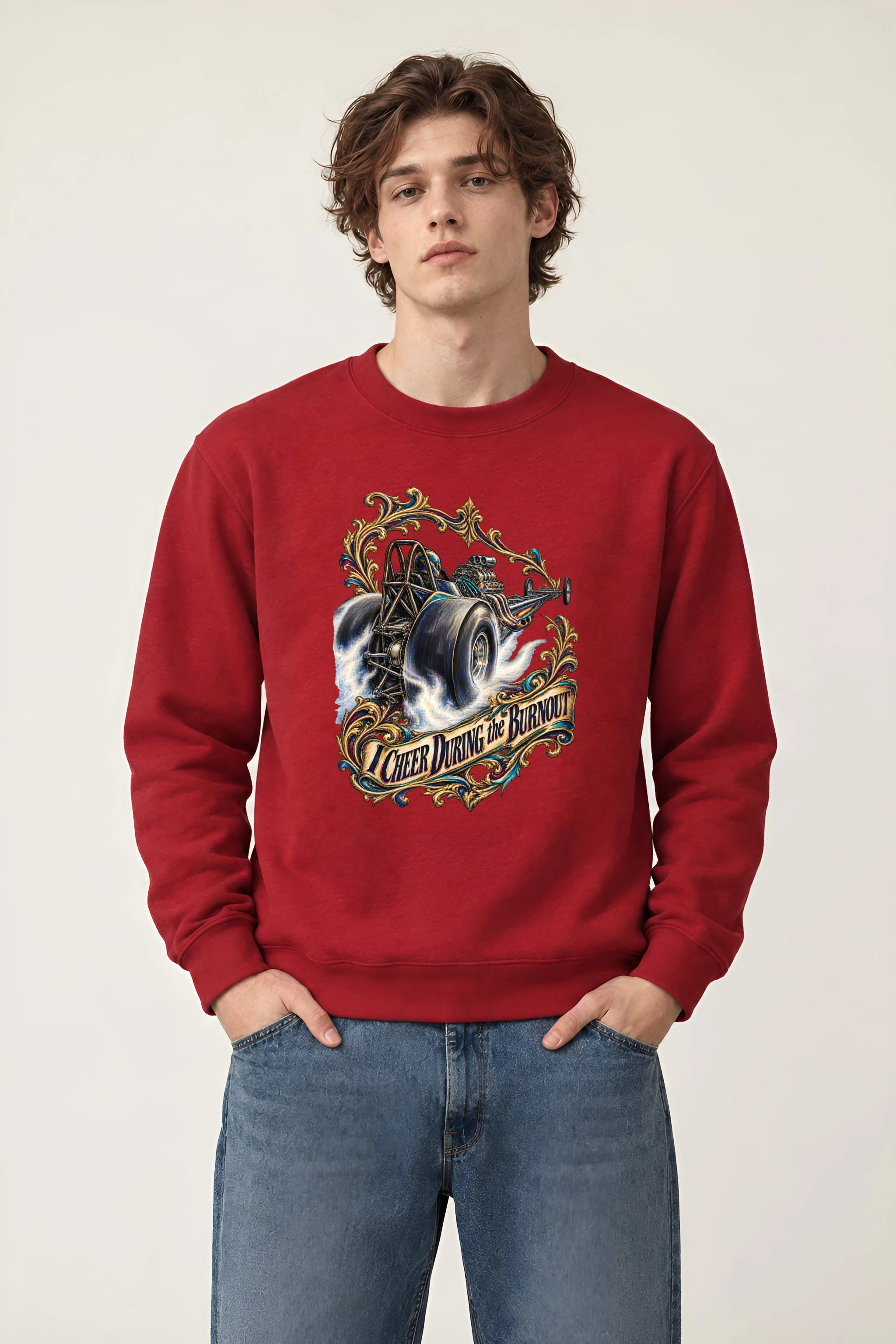 "Dragster Burnout" Heavy Blend Unisex Crewneck Sweatshirt