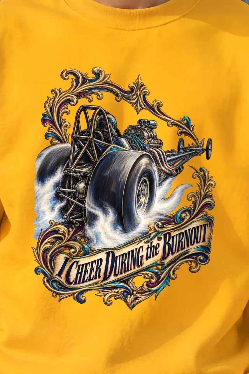 "Dragster Burnout" Heavy Blend Unisex Crewneck Sweatshirt - the graphic up close