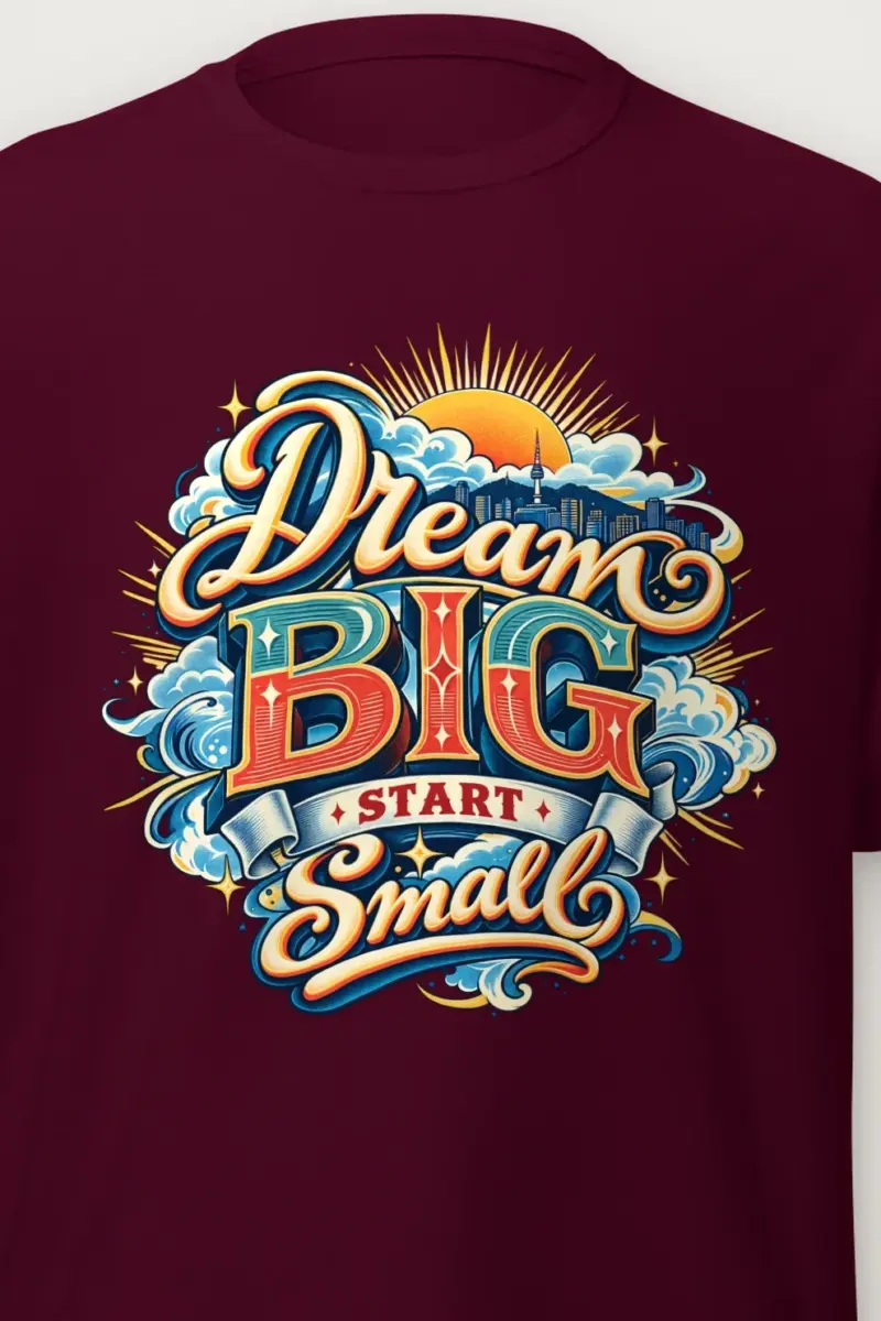 "Radiant Skyline Script" Heavyweight Unisex Crewneck T-shirt - the graphic up close