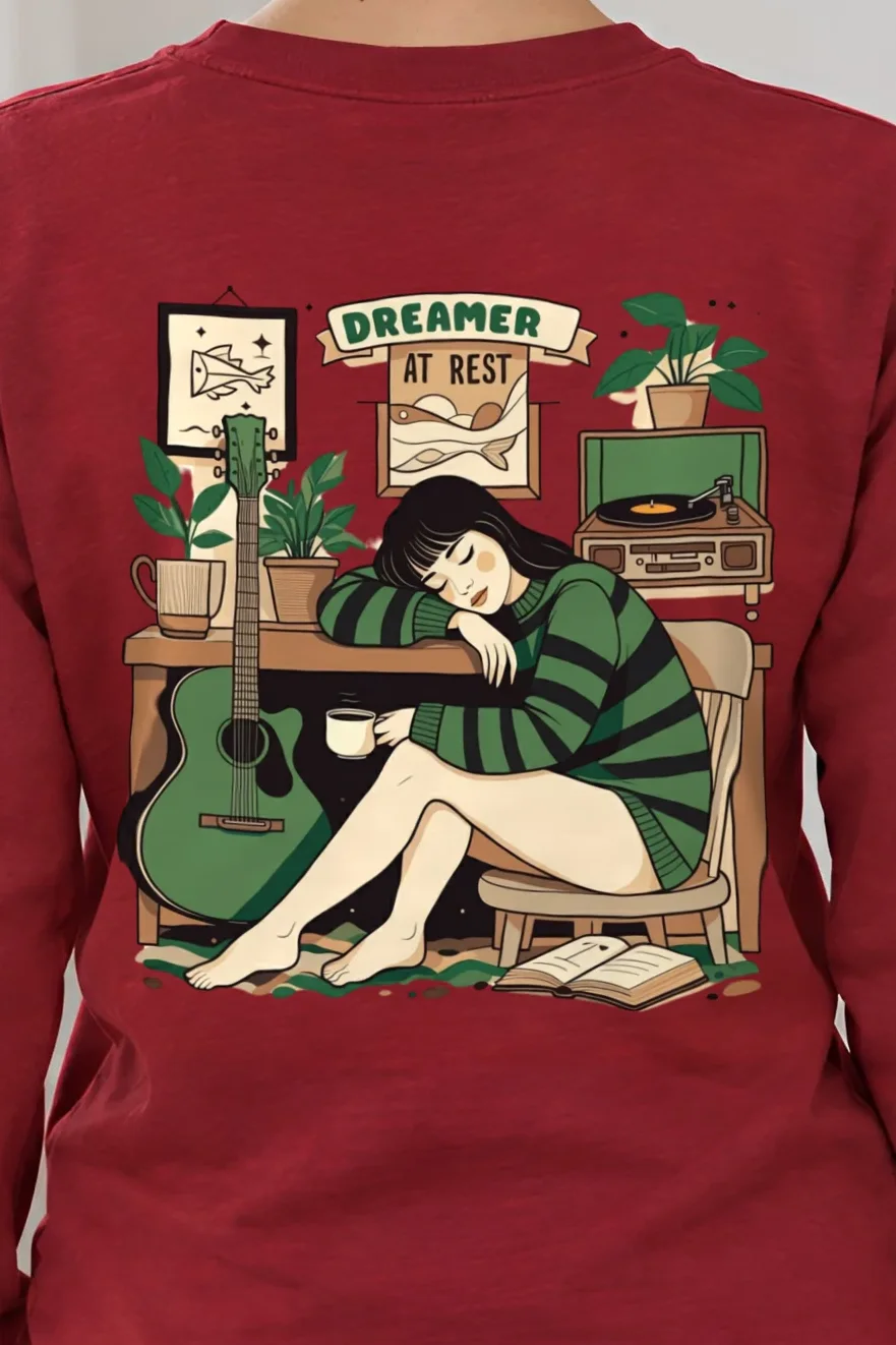 "Dreamer At Rest" Unisex Longsleeve T-shirt - the graphic up close