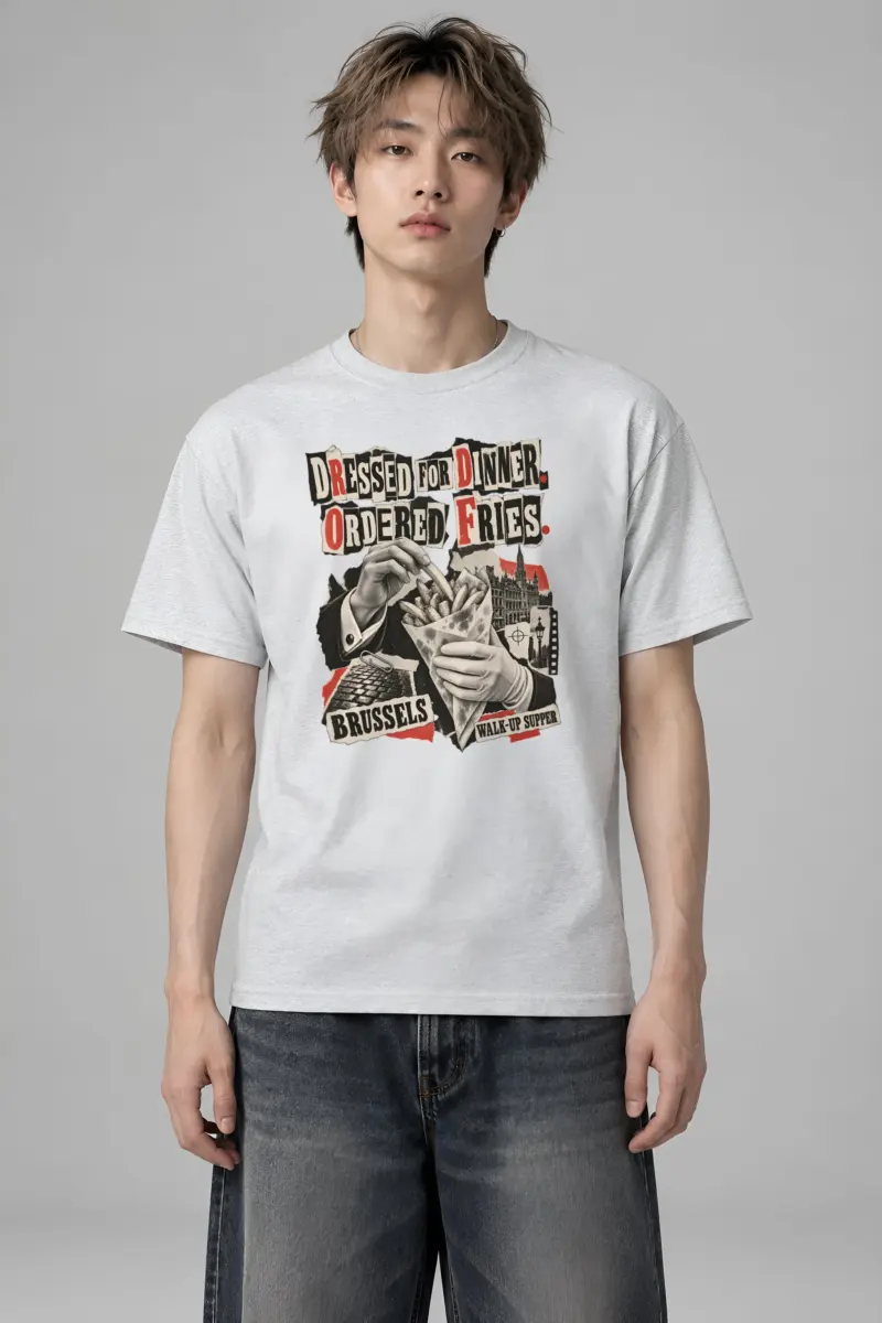 "Dressed For Dinner. Ordered Fries." Heavyweight Unisex Crewneck T-shirt