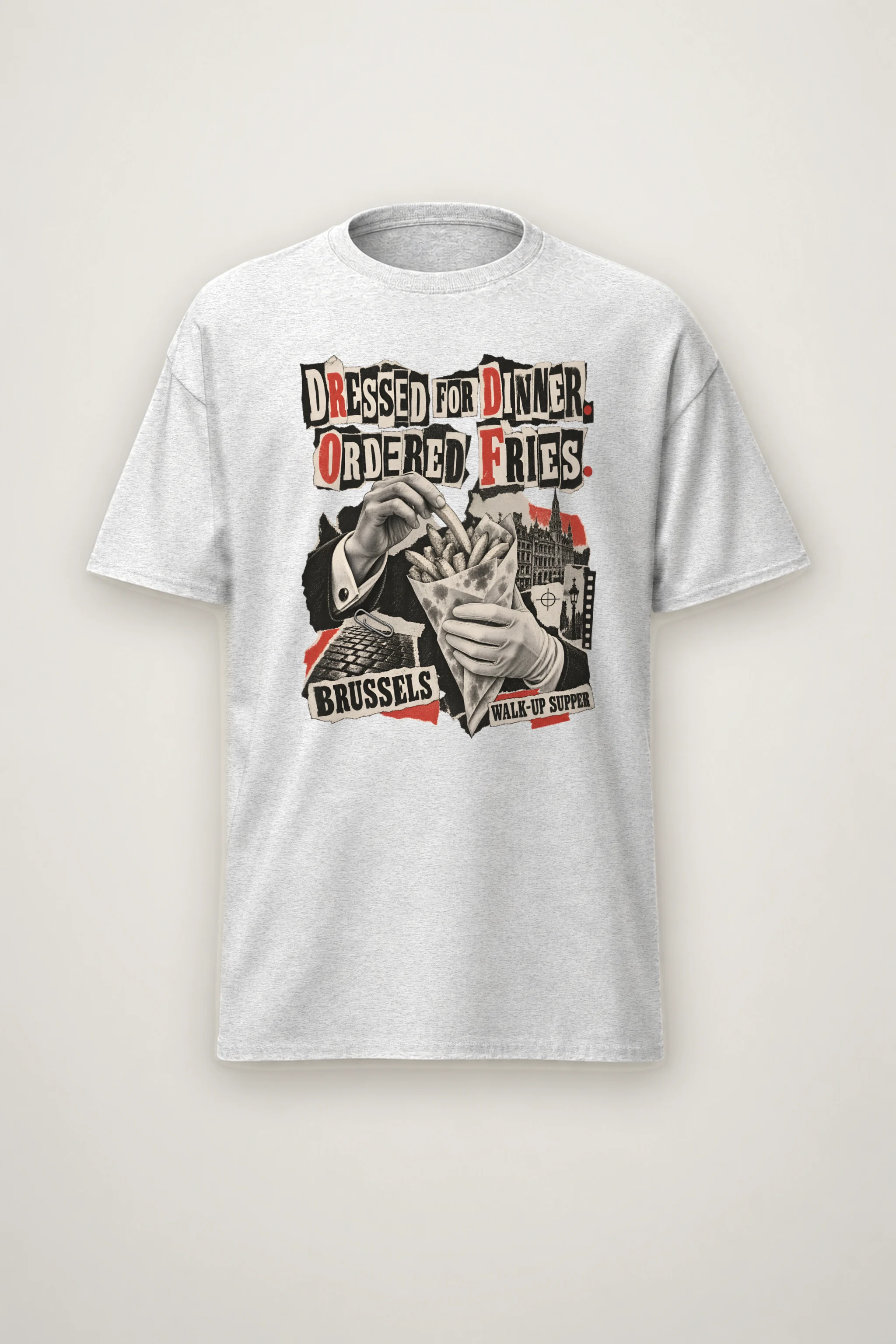 "Dressed For Dinner. Ordered Fries." Heavyweight Unisex Crewneck T-shirt