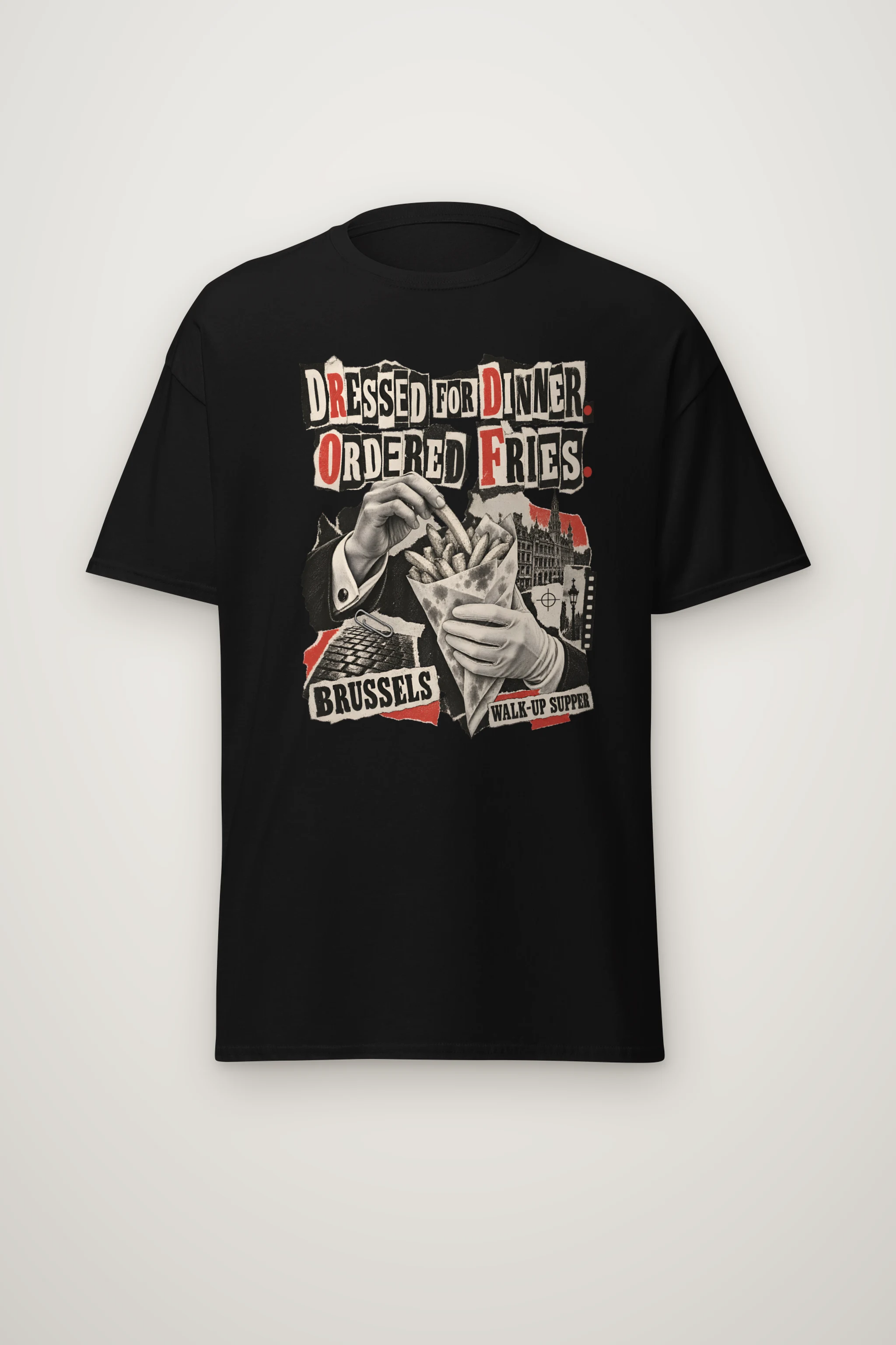 "Dressed For Dinner. Ordered Fries." Heavyweight Unisex Crewneck T-shirt