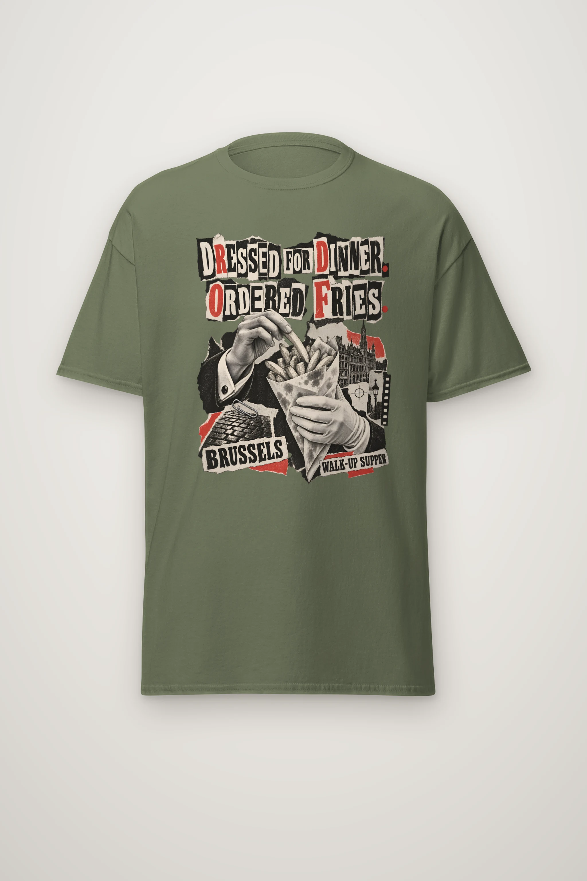 "Dressed For Dinner. Ordered Fries." Heavyweight Unisex Crewneck T-shirt