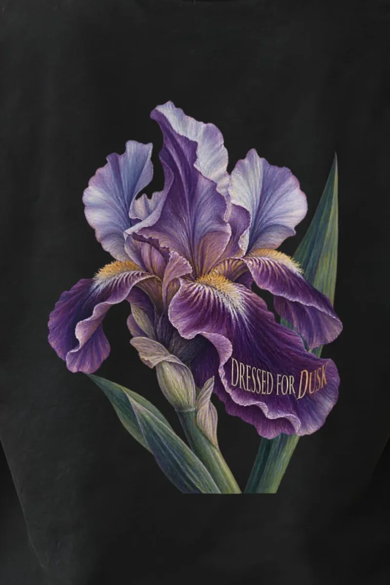 "Dressed for Dusk" Heavyweight Unisex Crewneck T-shirt - the graphic up close