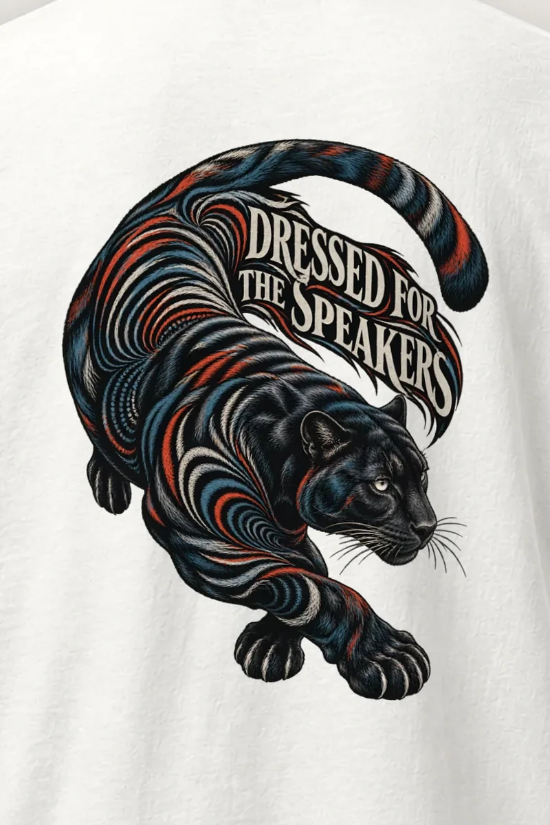 "Dressed for the Speakers" Heavyweight Unisex Crewneck T-shirt - the graphic up close