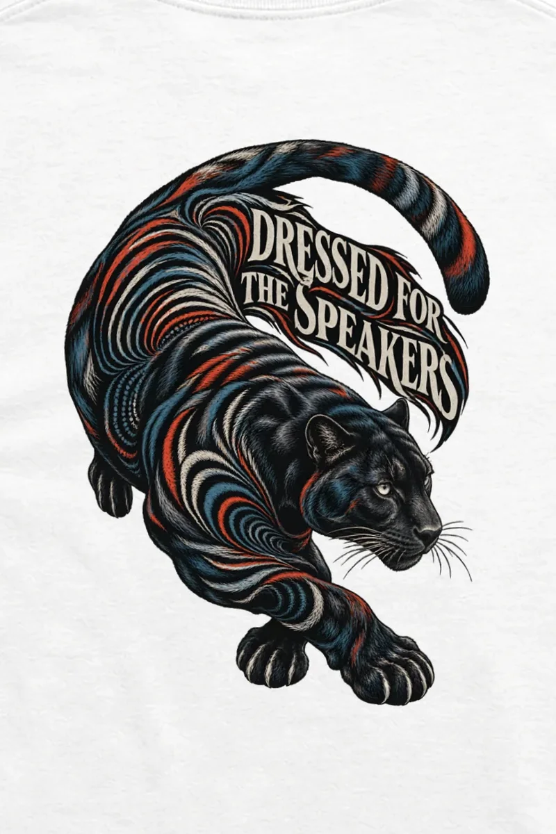"Dressed for the Speakers" Unisex Longsleeve T-shirt - the graphic up close