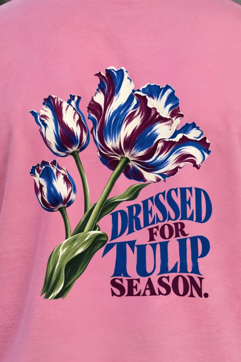 "Dressed for Tulip Season" Heavyweight Unisex Crewneck T-shirt - the graphic up close