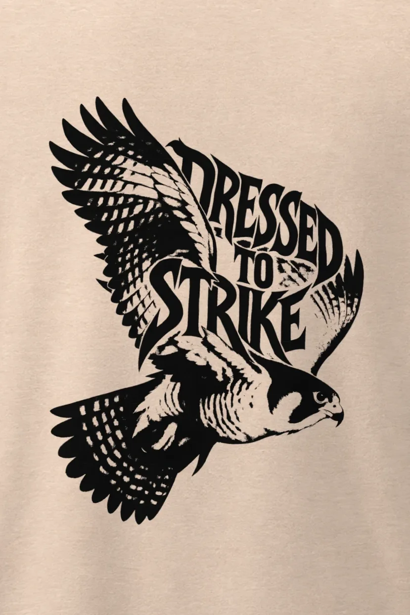 "Dressed to Strike Falcon" Men’s Oversized Heavyweight Crewneck T-Shirt - the graphic up close