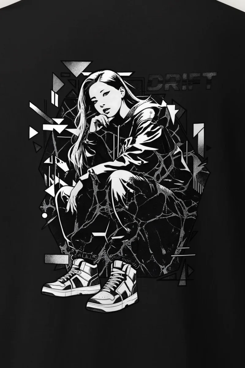 "Drift Street Pose" Heavyweight Unisex Crewneck T-shirt - the graphic up close