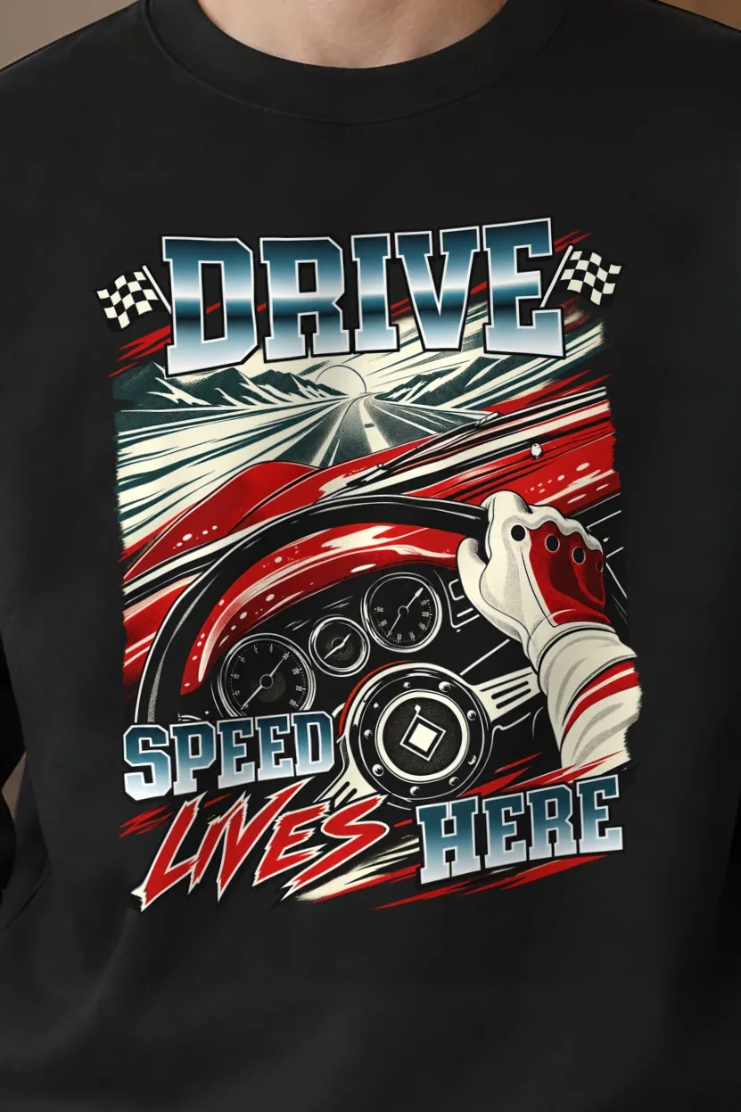 "Drive Speed Lives Here" 1 Crewneck Sweatshirt - the graphic up close