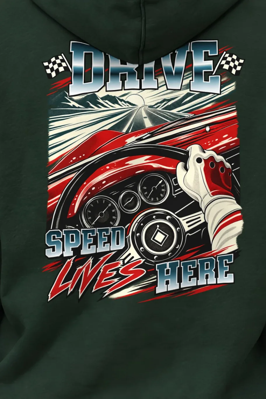 "Drive Speed Lives Here" 1 Pullover Hoodie - the graphic up close