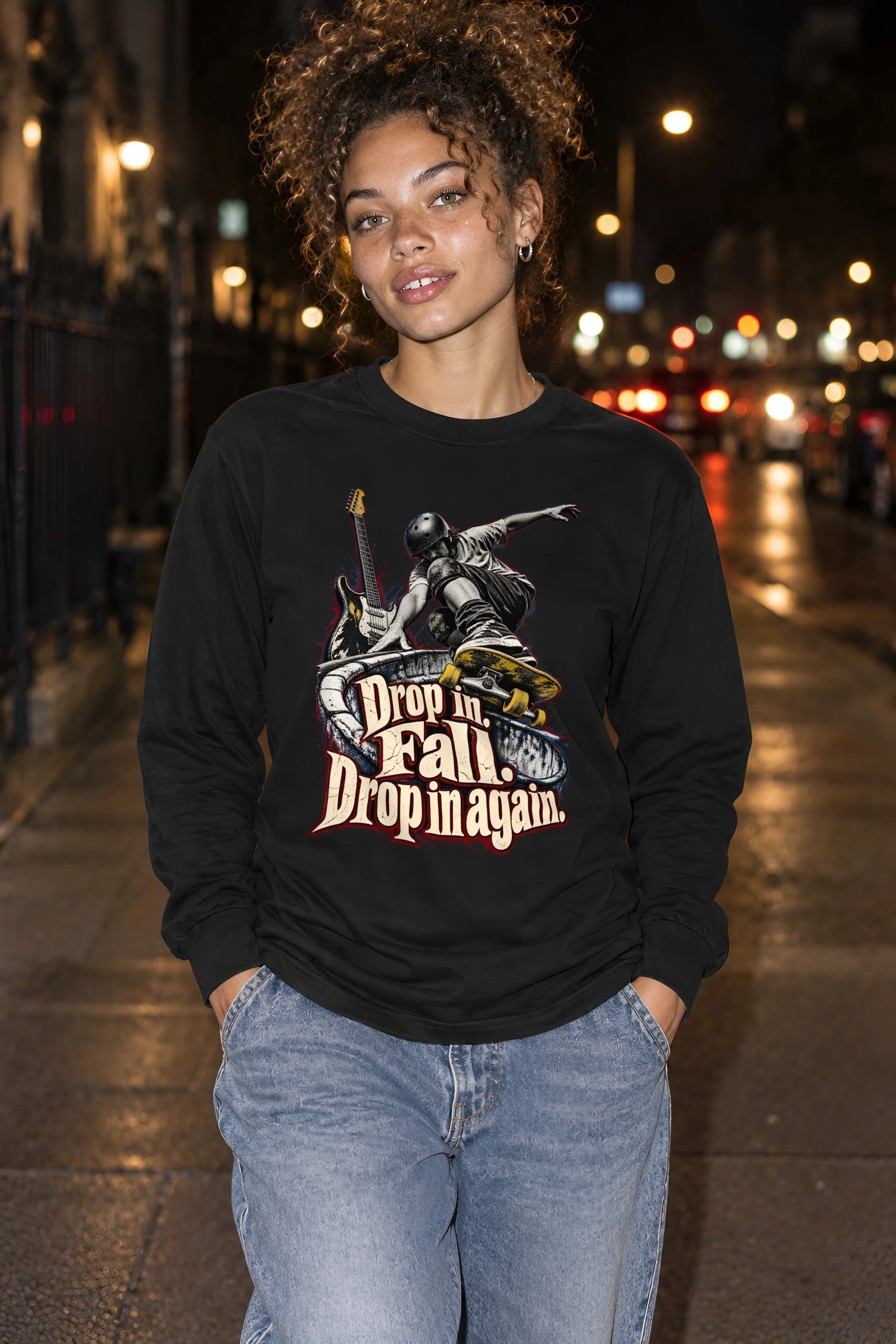 "Drop In. Fall. Drop In Again." Unisex Longsleeve T-shirt