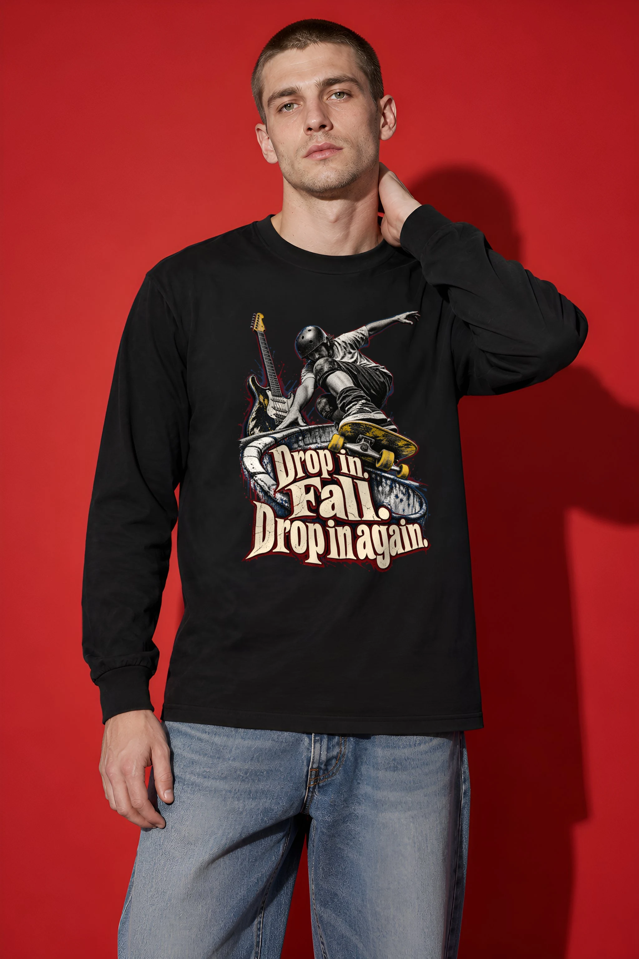 "Drop In. Fall. Drop In Again." Unisex Longsleeve T-shirt