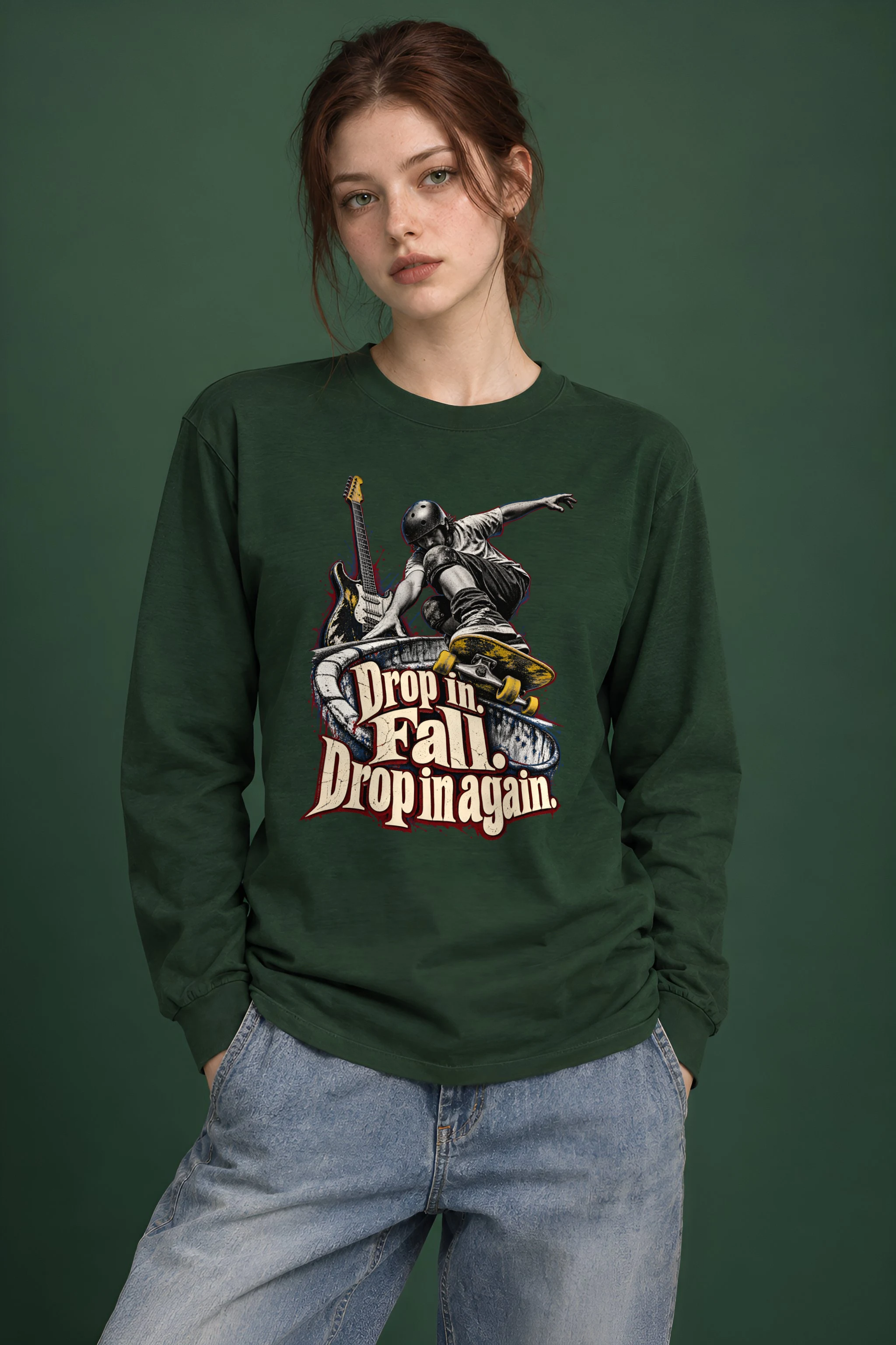 "Drop In. Fall. Drop In Again." Unisex Longsleeve T-shirt