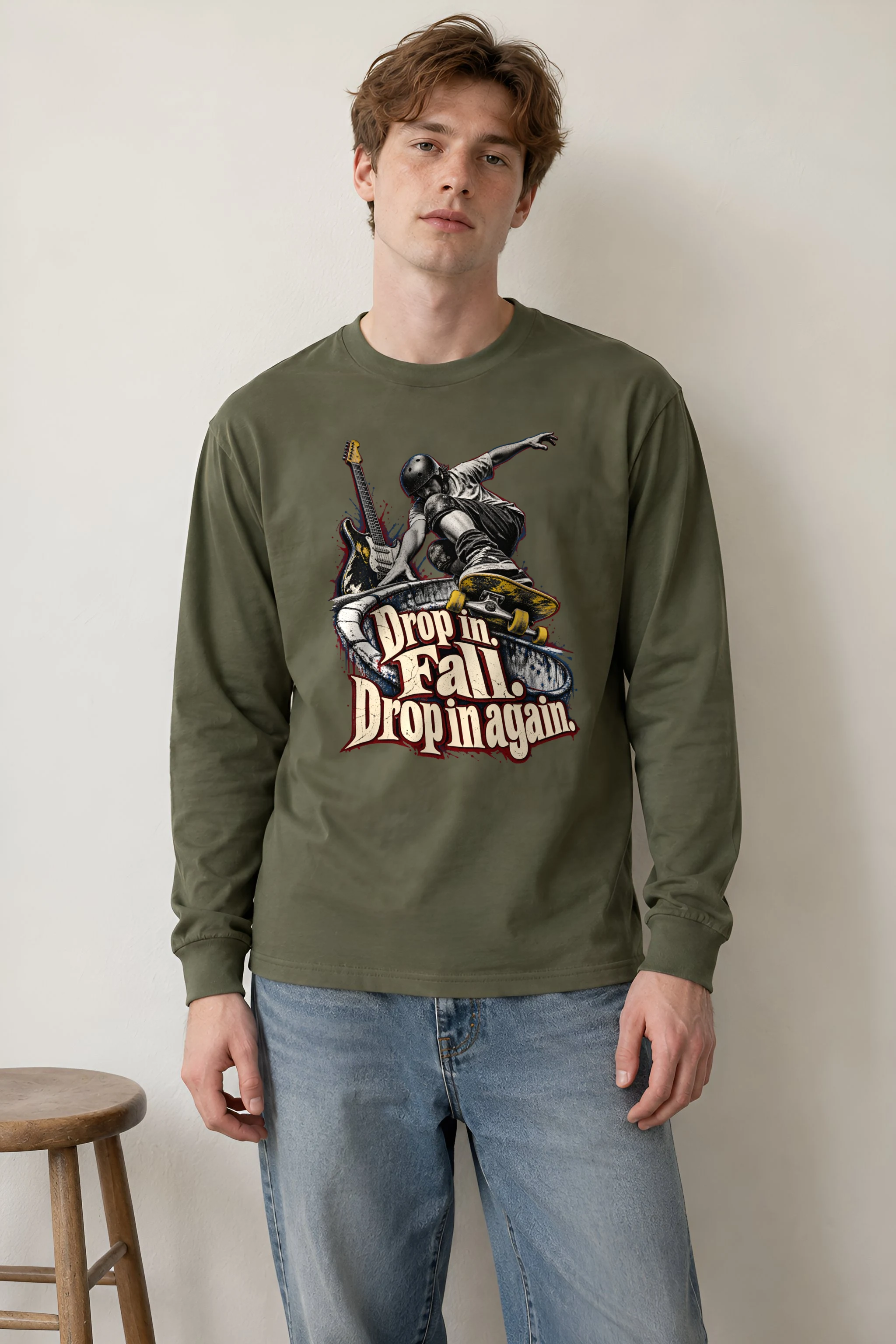 "Drop In. Fall. Drop In Again." Unisex Longsleeve T-shirt