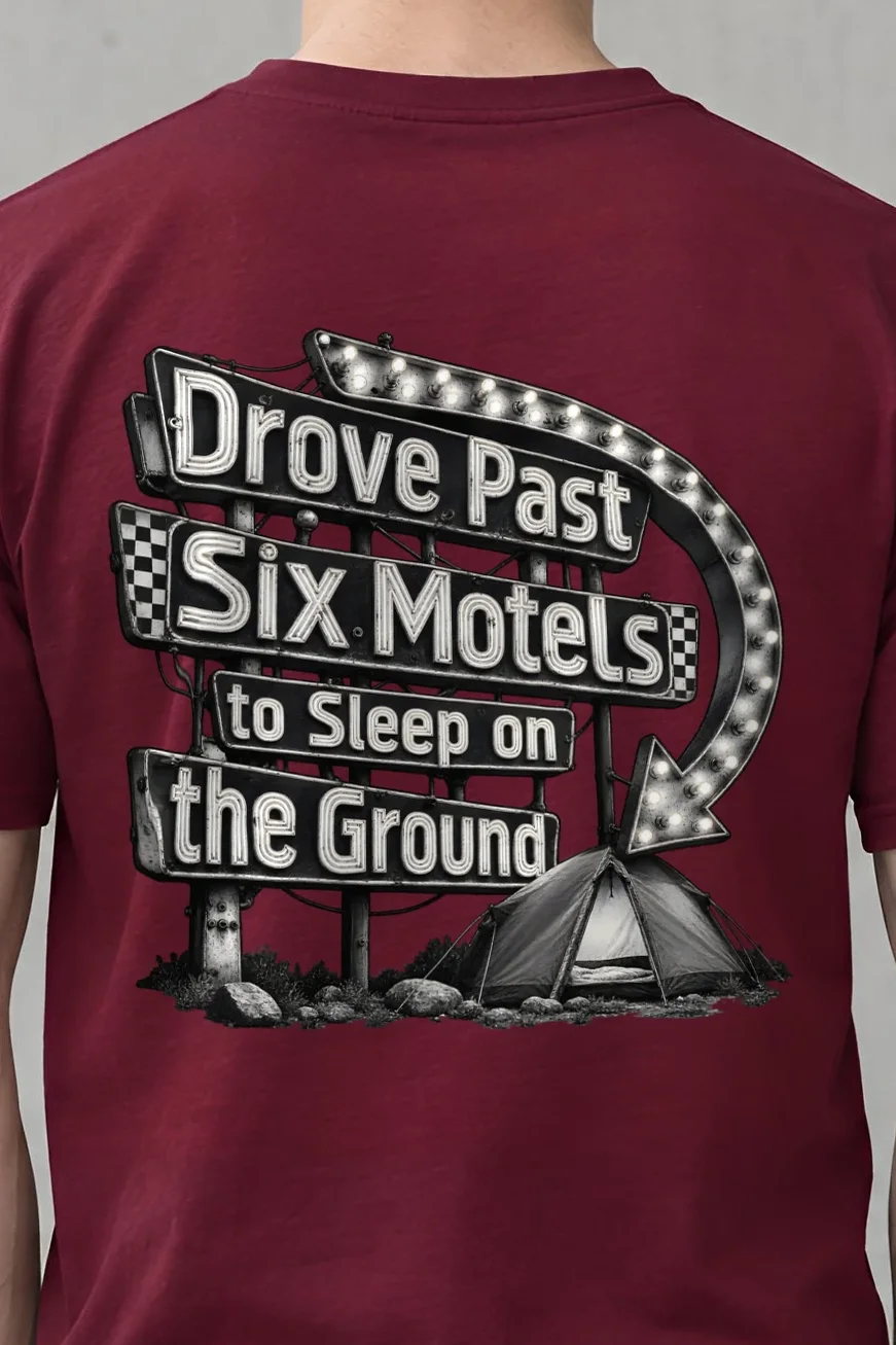 "Drove Past Six Motels" Heavyweight Unisex Crewneck T-shirt - the graphic up close