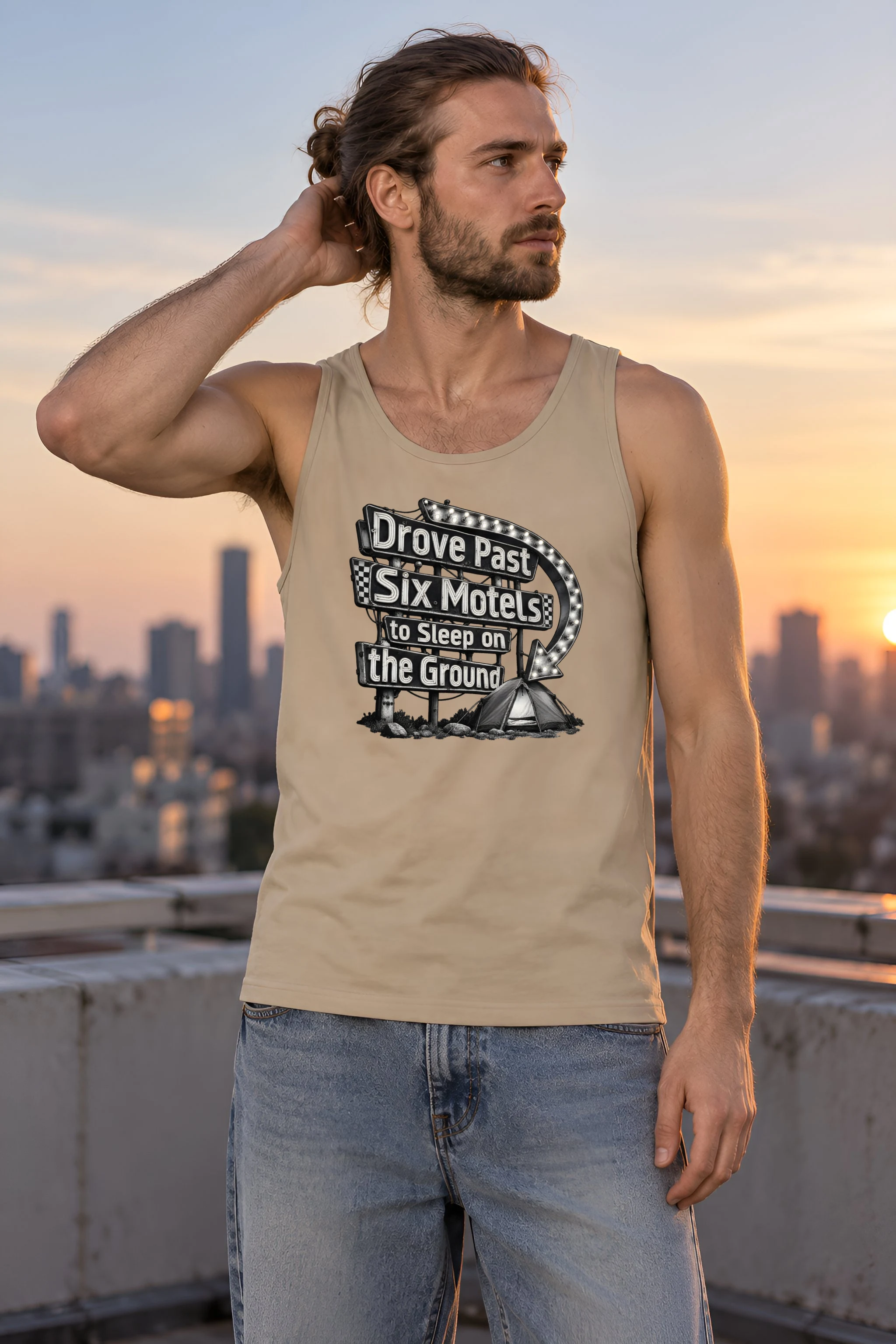 "Drove Past Six Motels" Unisex Jersey Tank
